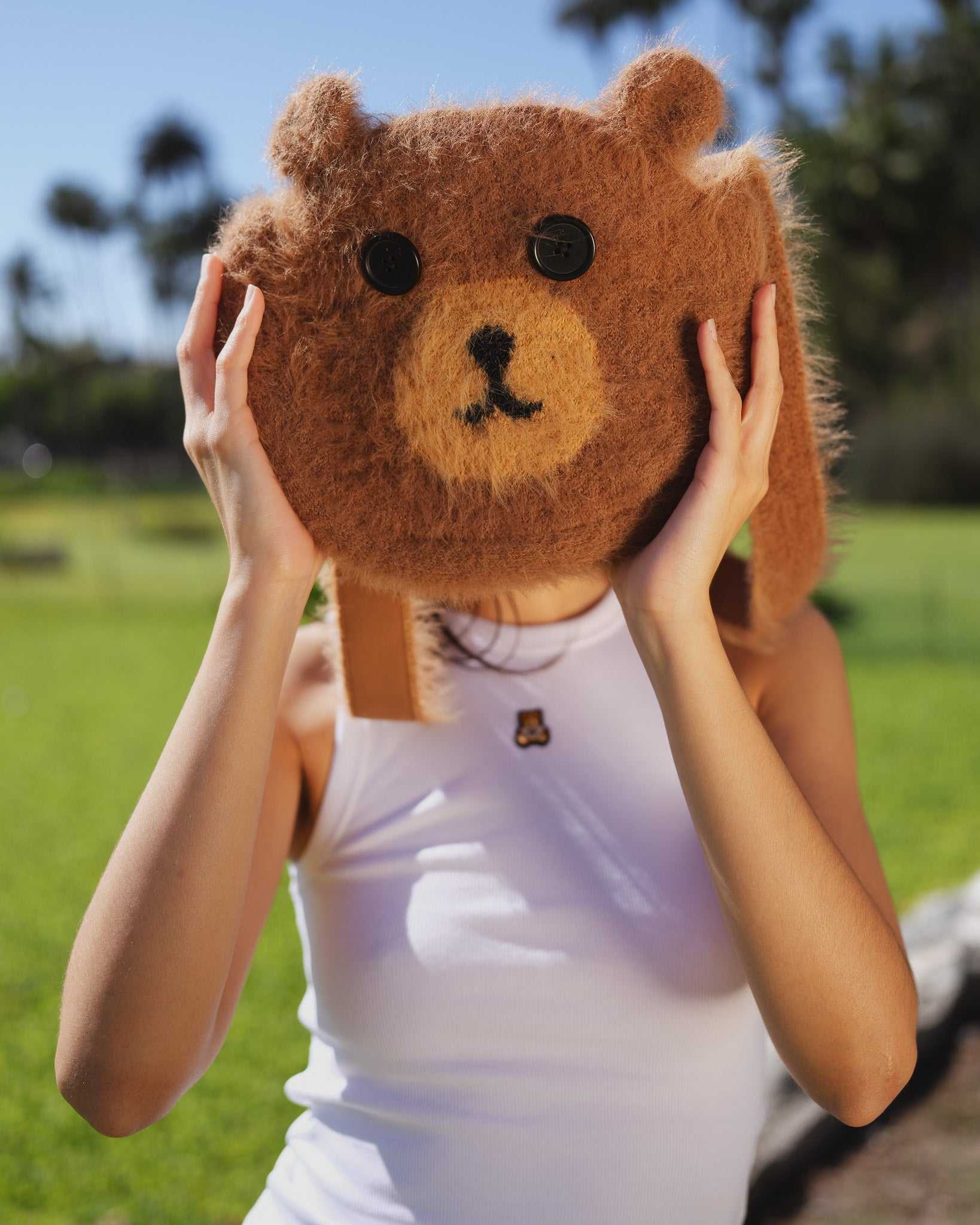 Brown Teddy Fresh Fuzzy Knit Bear Bag | 6520ELXMA