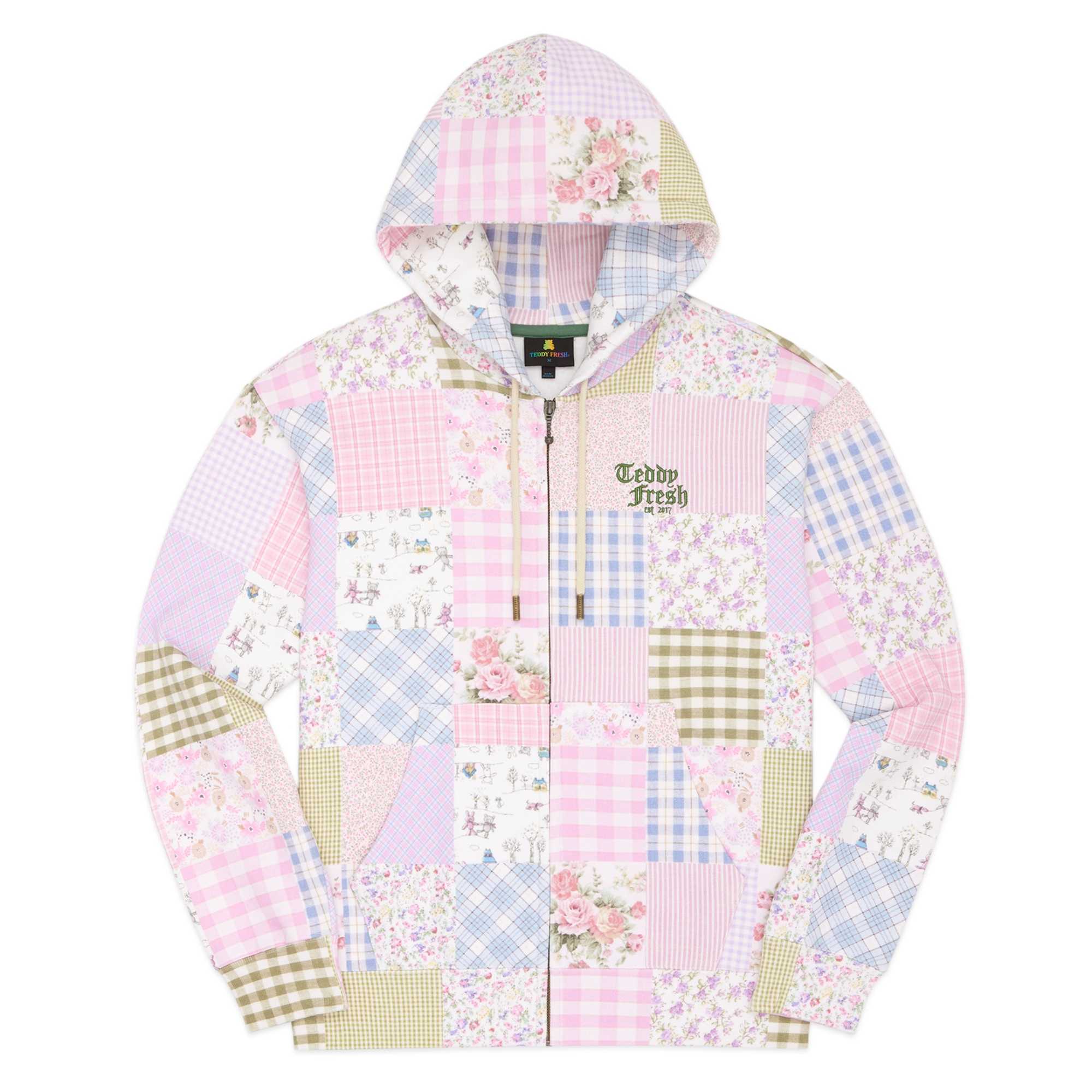 Brown Teddy Fresh Quilt Print Zip Hoodie | 9812YZIOT