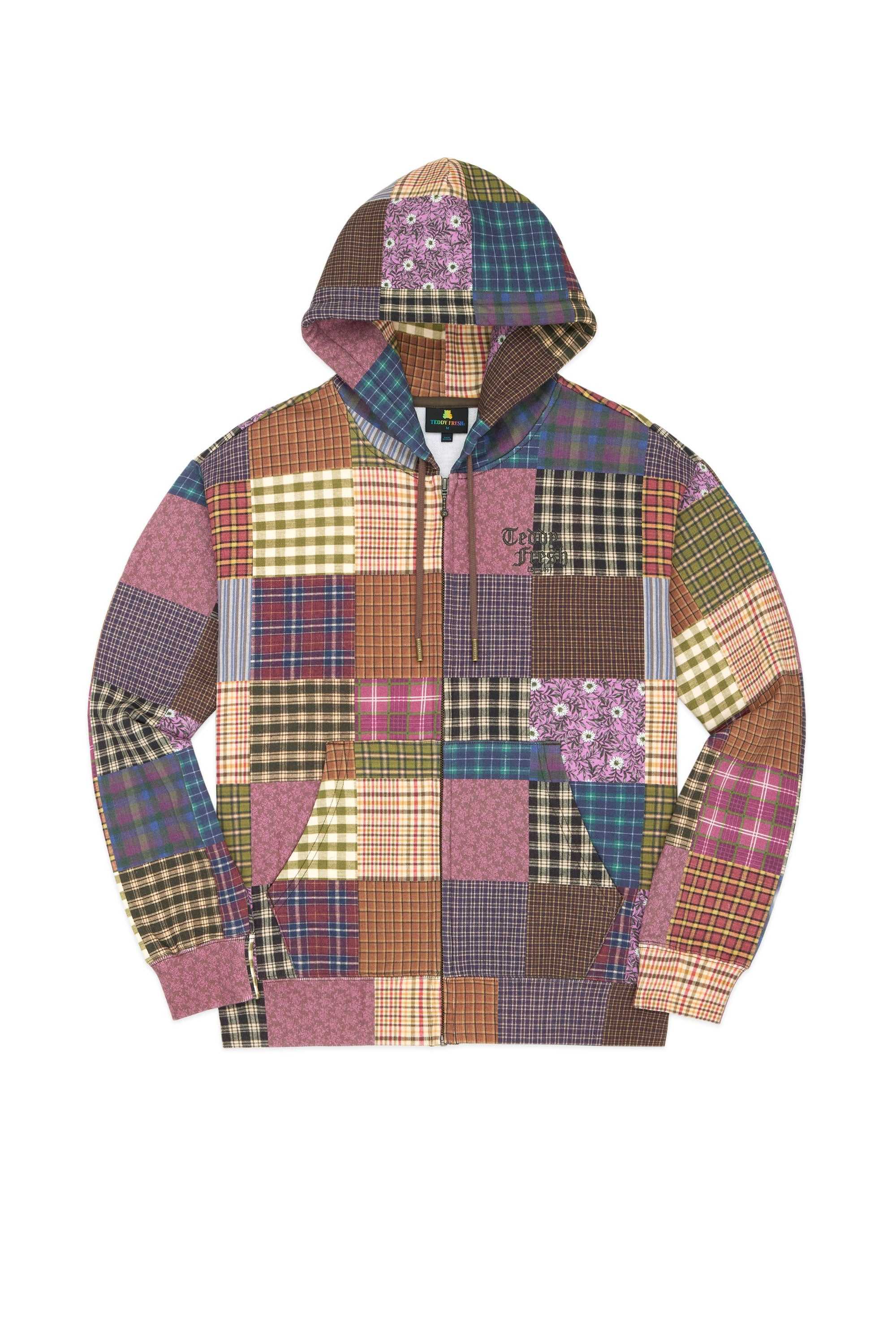 Brown Teddy Fresh Quilt Print Zip Hoodie | 9812YZIOT