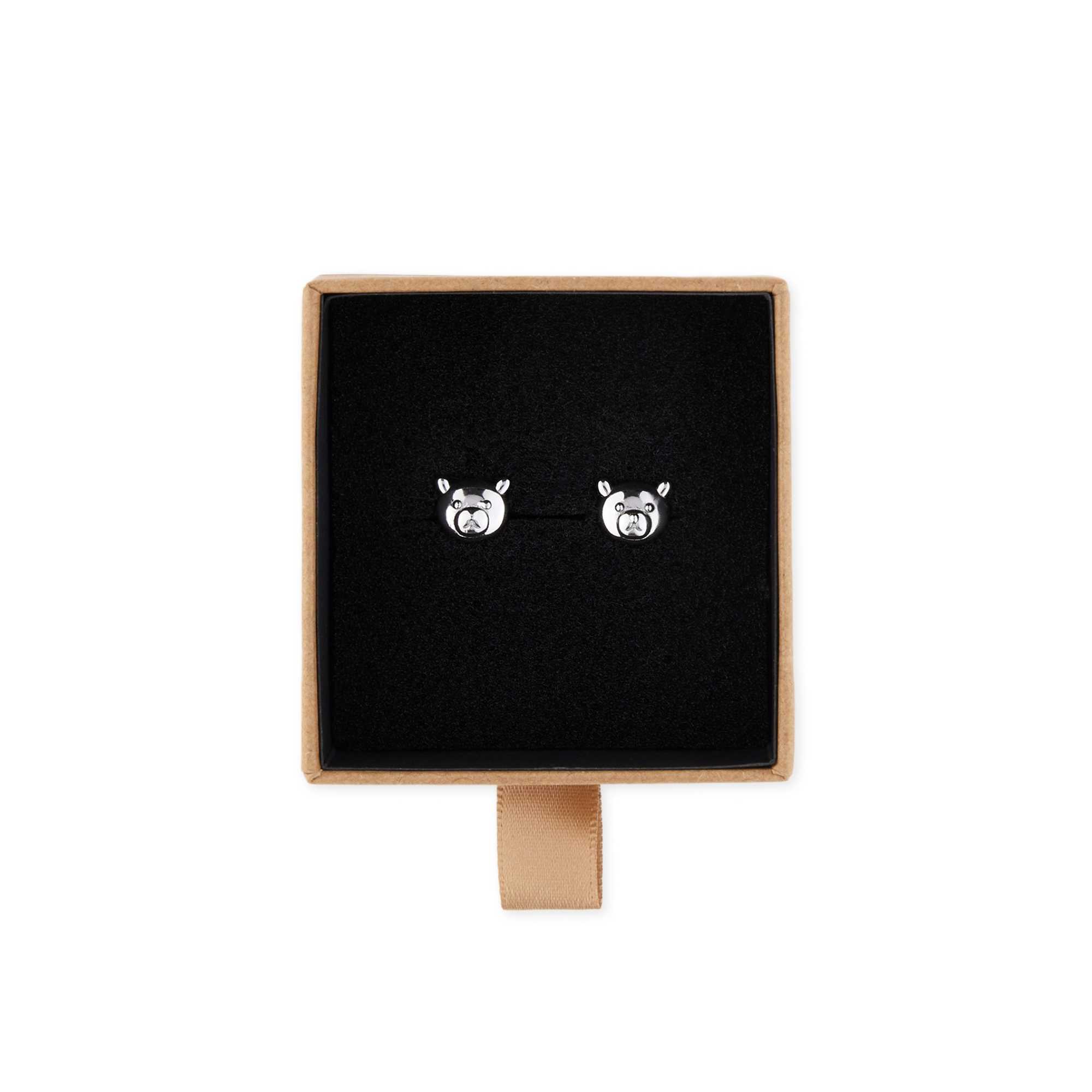 Gold Teddy Fresh Bear Face Earrings | 7195BGLPK