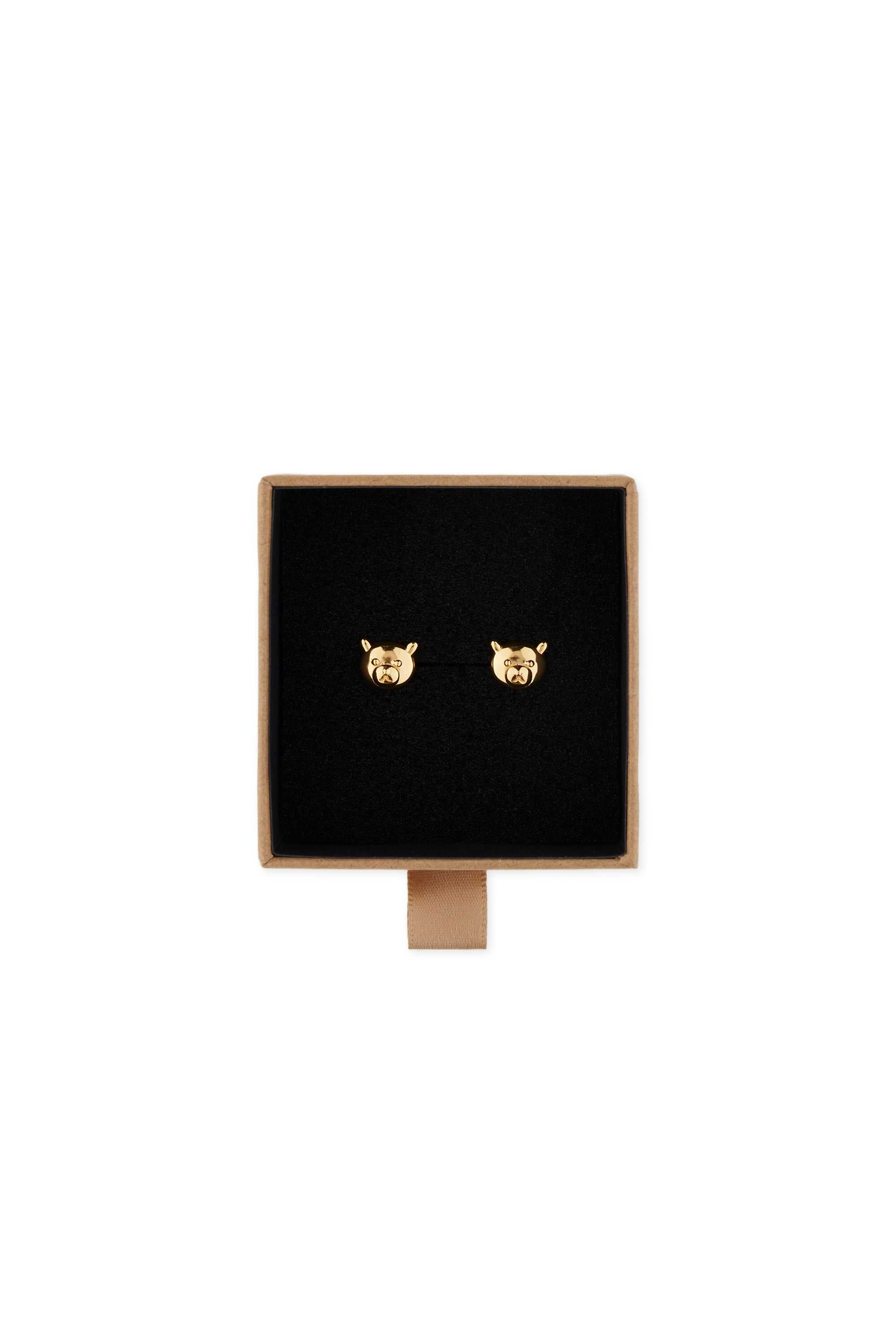 Gold Teddy Fresh Bear Face Earrings | 7195BGLPK