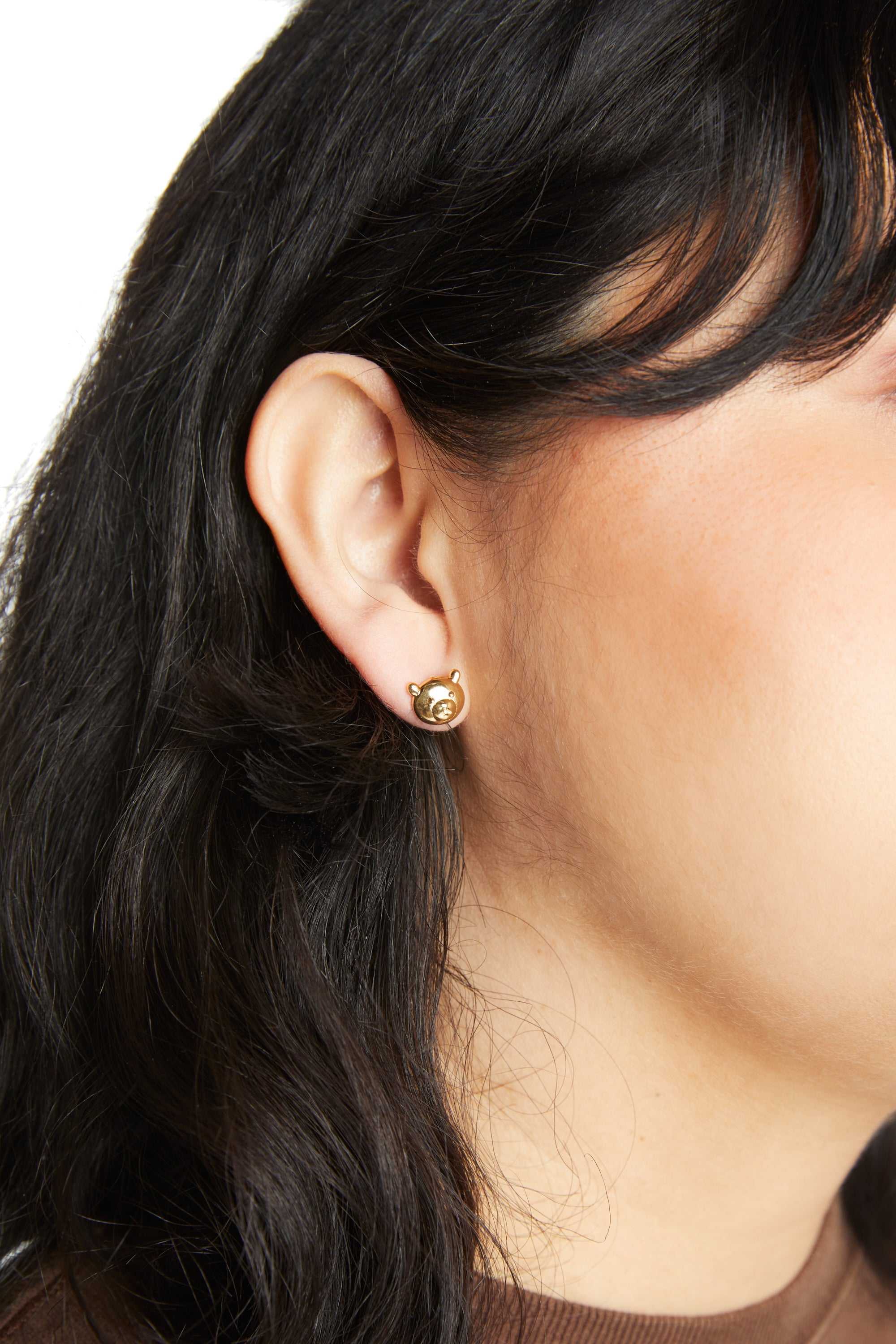 Gold Teddy Fresh Bear Face Earrings | 7195BGLPK