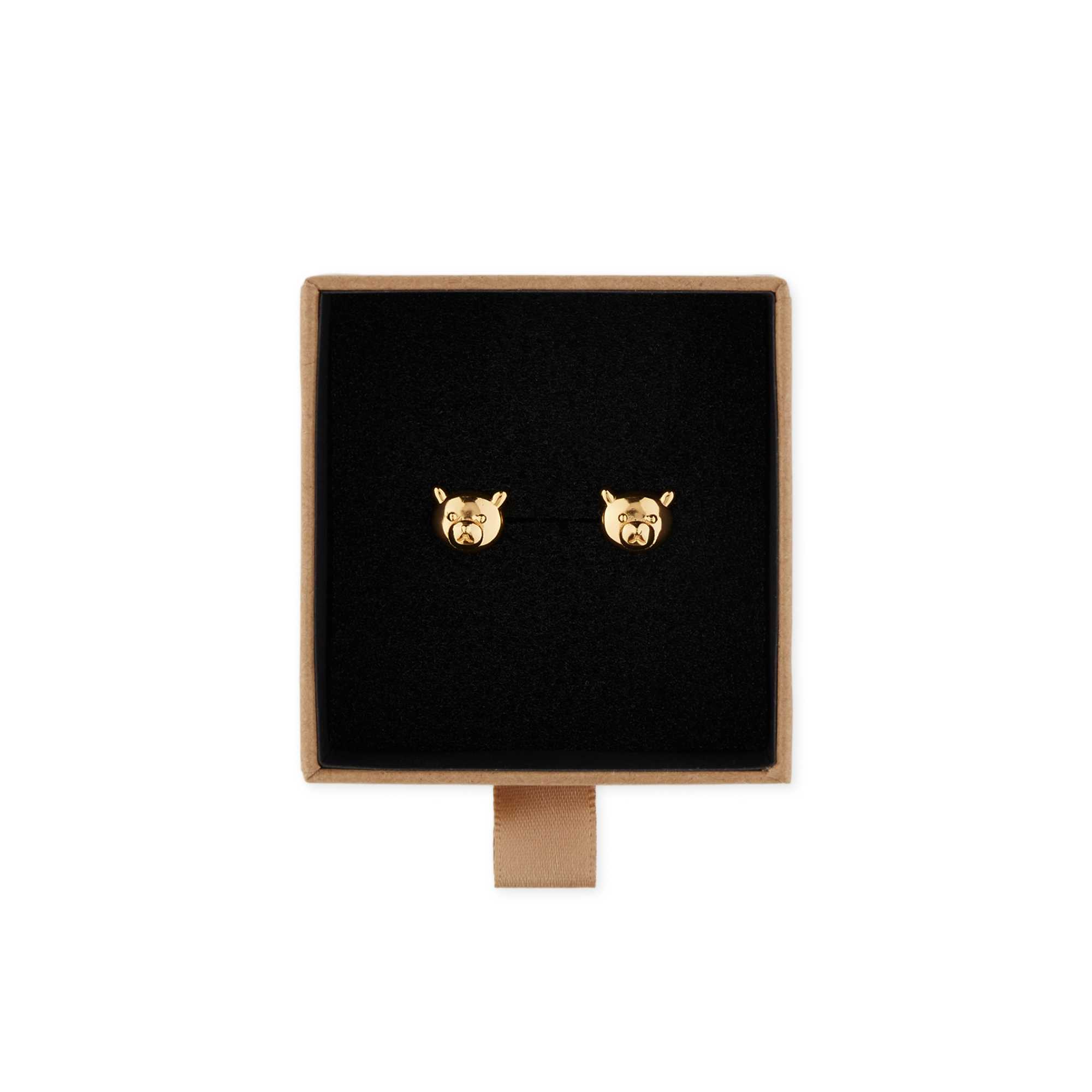 Gold Teddy Fresh Bear Face Earrings | 7195BGLPK