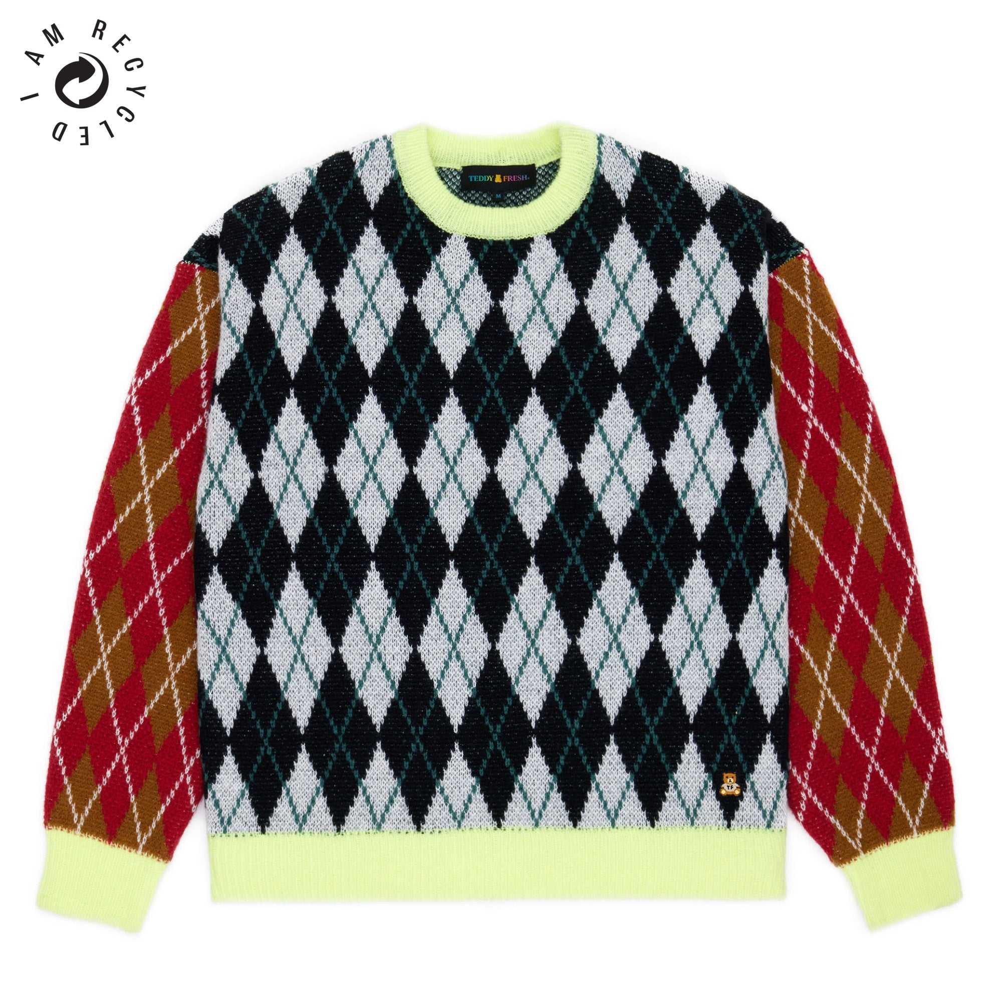 Green Teddy Fresh Argyle Block Sweater | 8172RUBJS