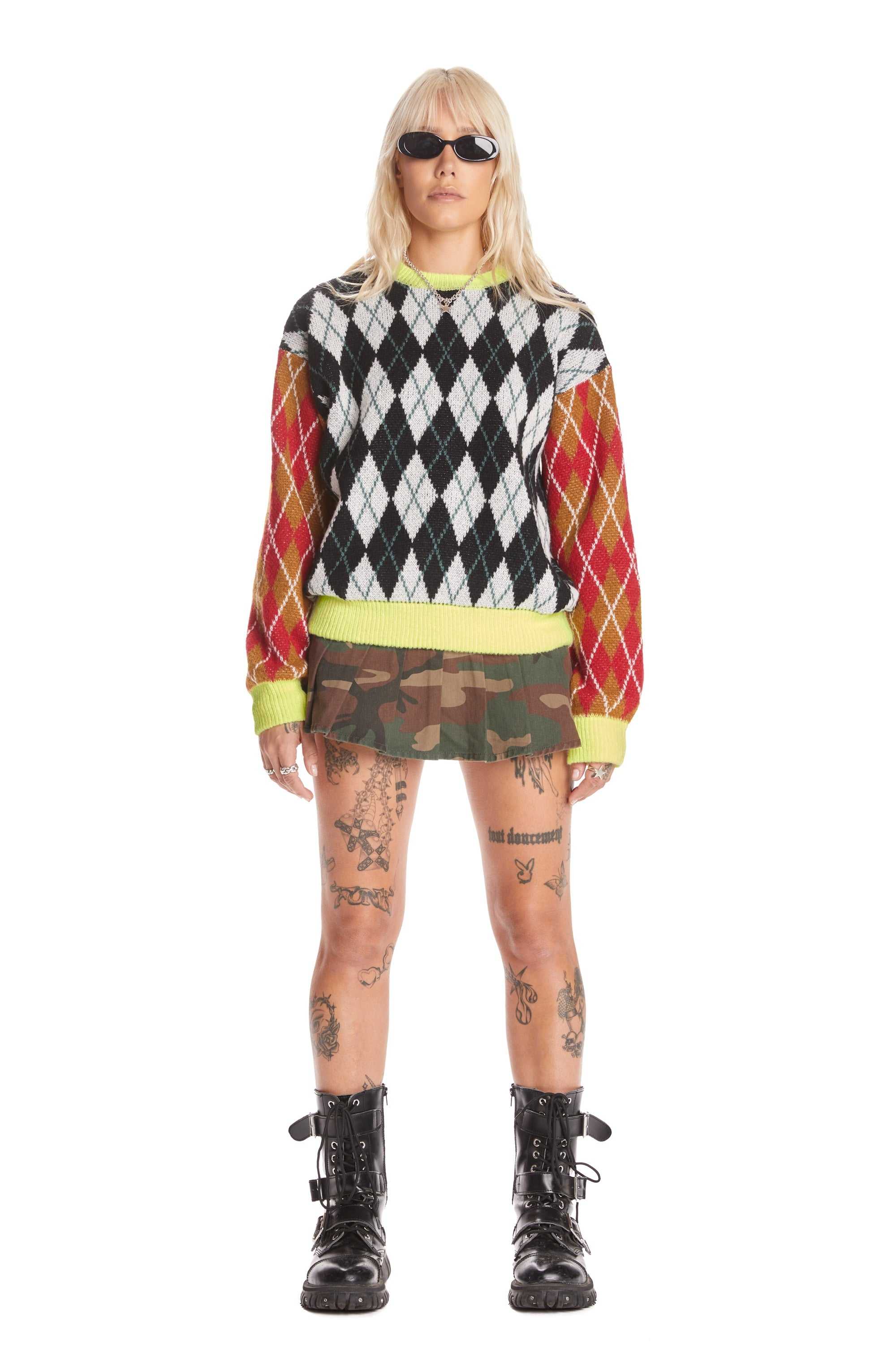 Green Teddy Fresh Argyle Block Sweater | 8172RUBJS