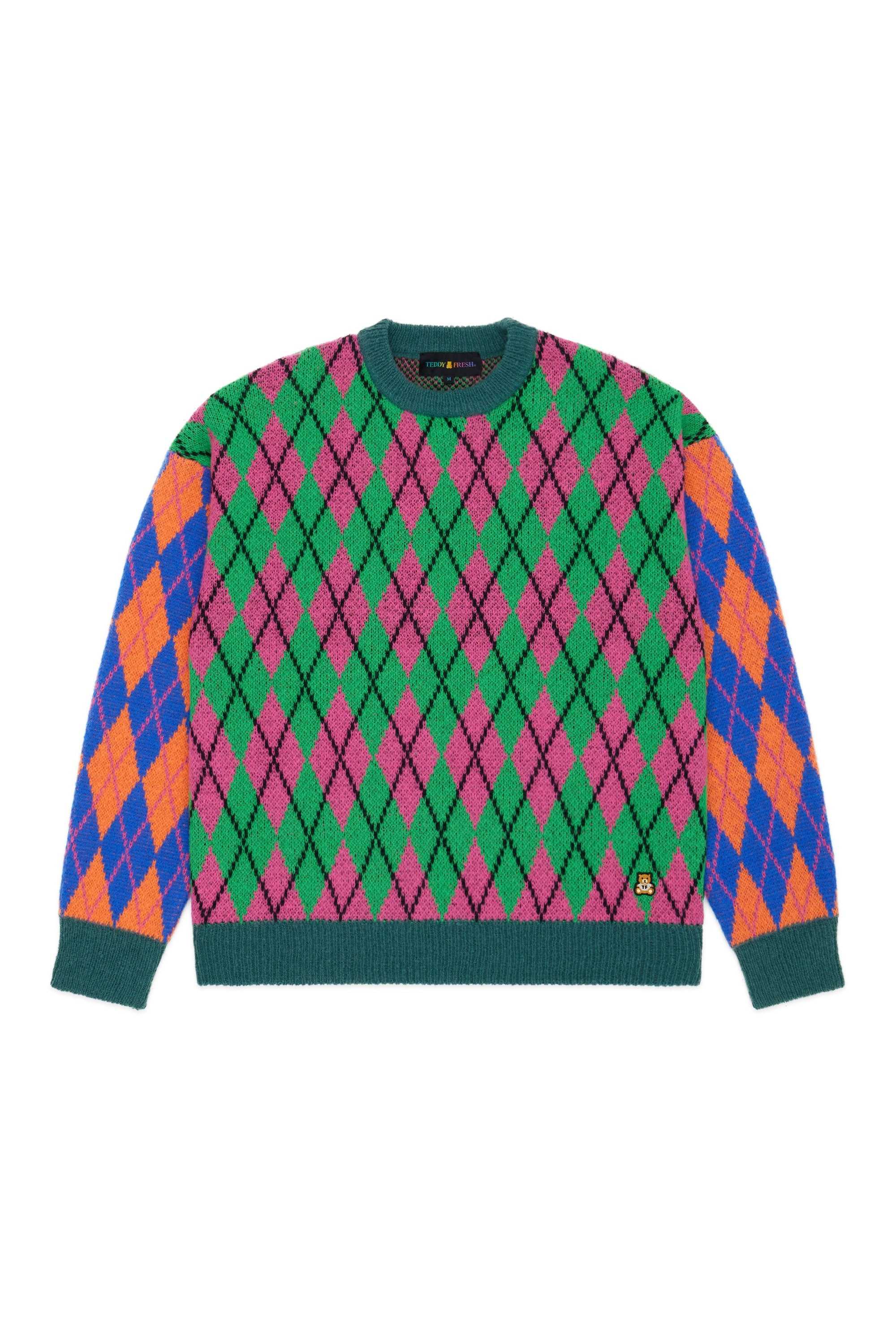 Green Teddy Fresh Argyle Block Sweater | 8172RUBJS