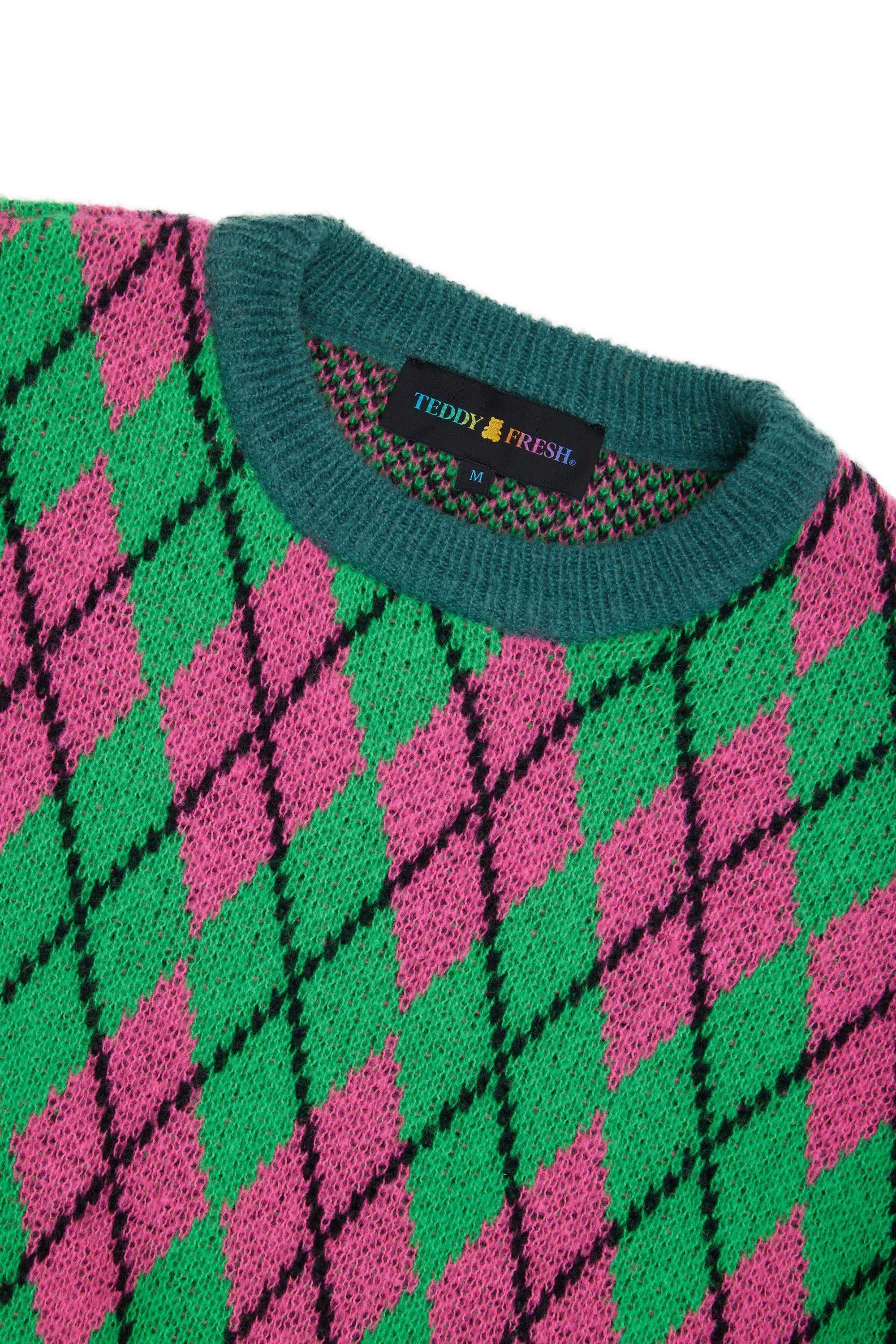 Green Teddy Fresh Argyle Block Sweater | 8172RUBJS