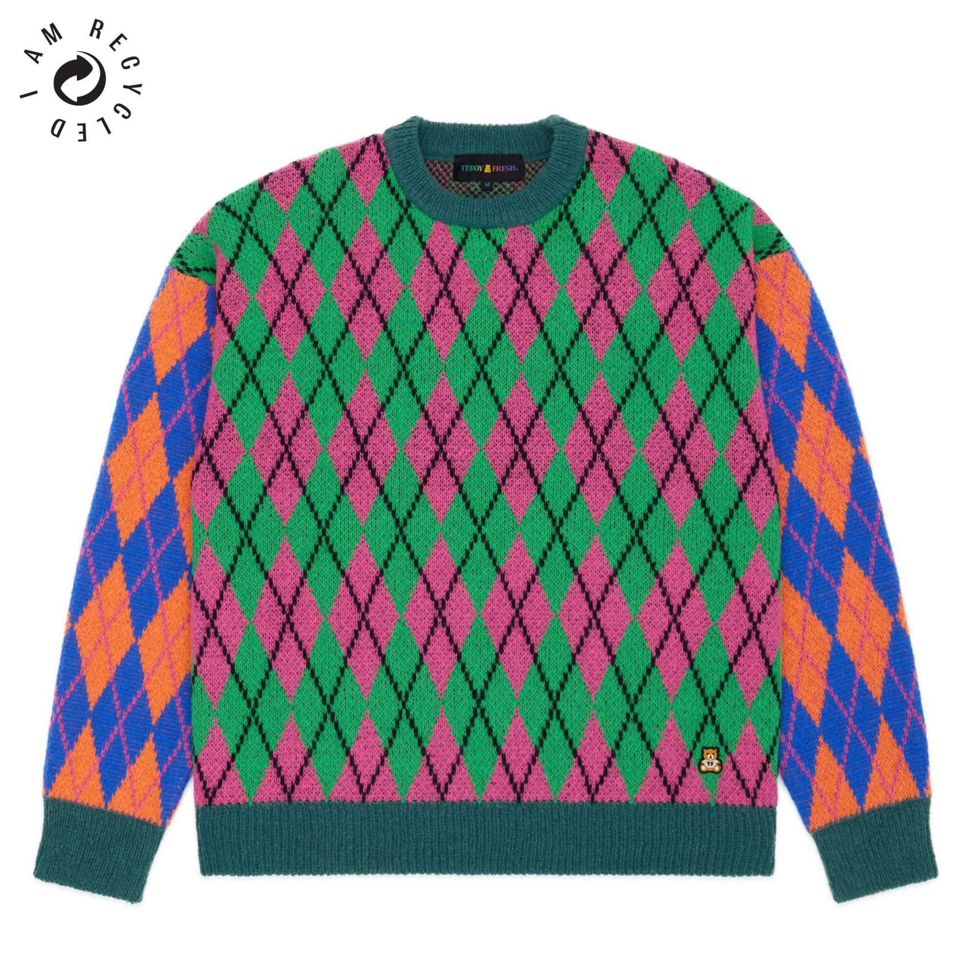 Green Teddy Fresh Argyle Block Sweater | 8172RUBJS