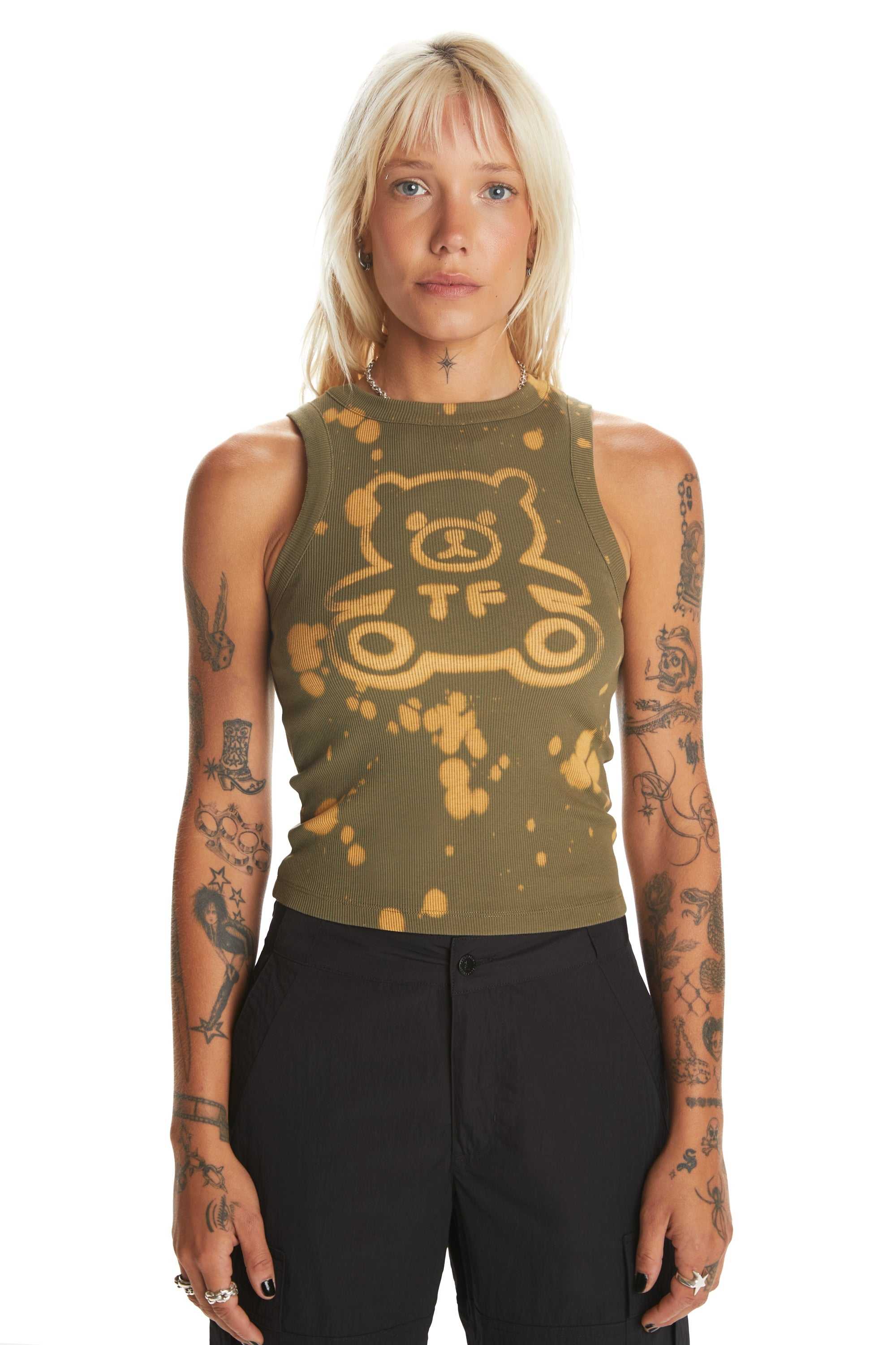 Green Teddy Fresh Bleach Bear Tank Top | 6274PTELQ