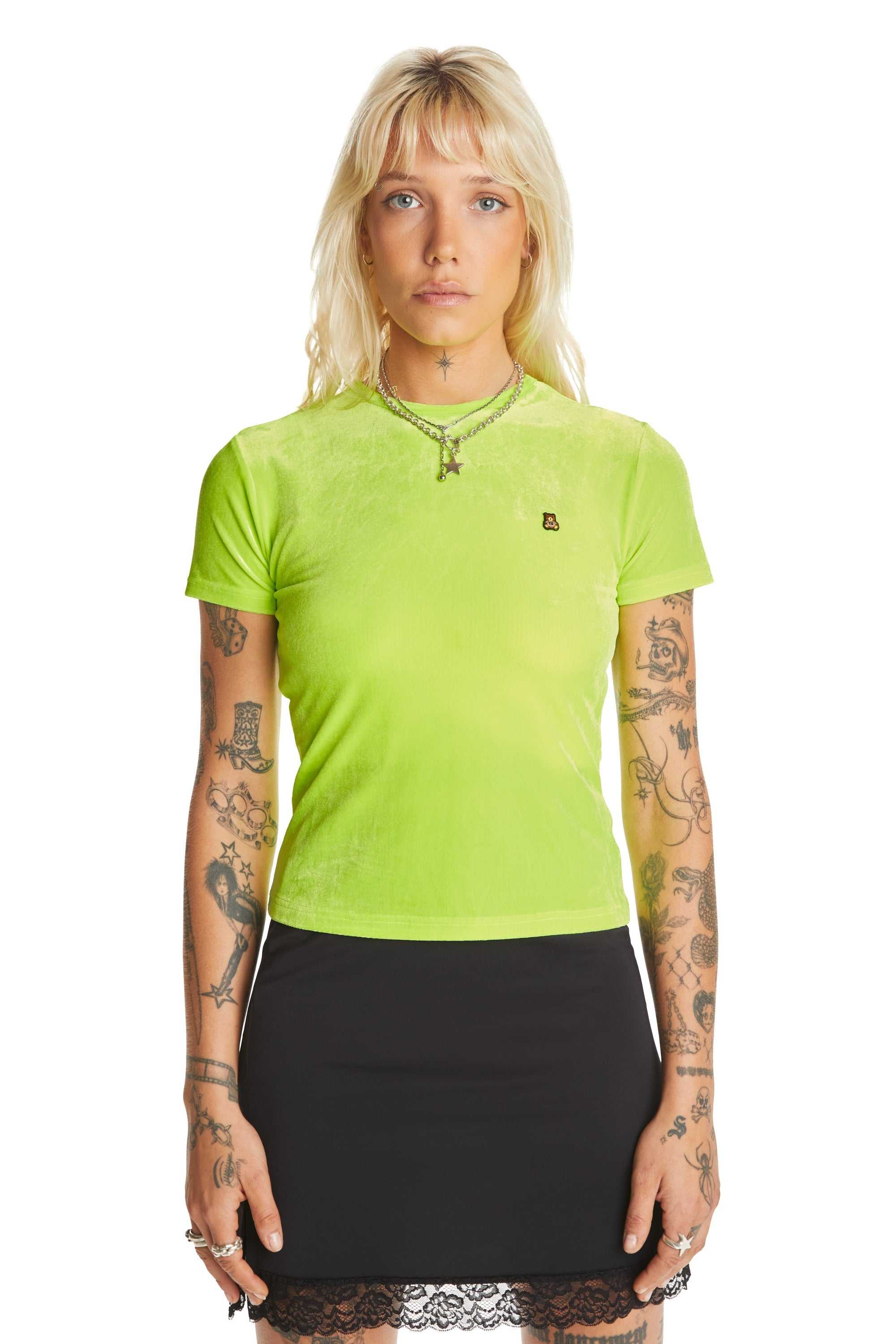 Green Teddy Fresh Highlighter Velour Top | 9012JKZME