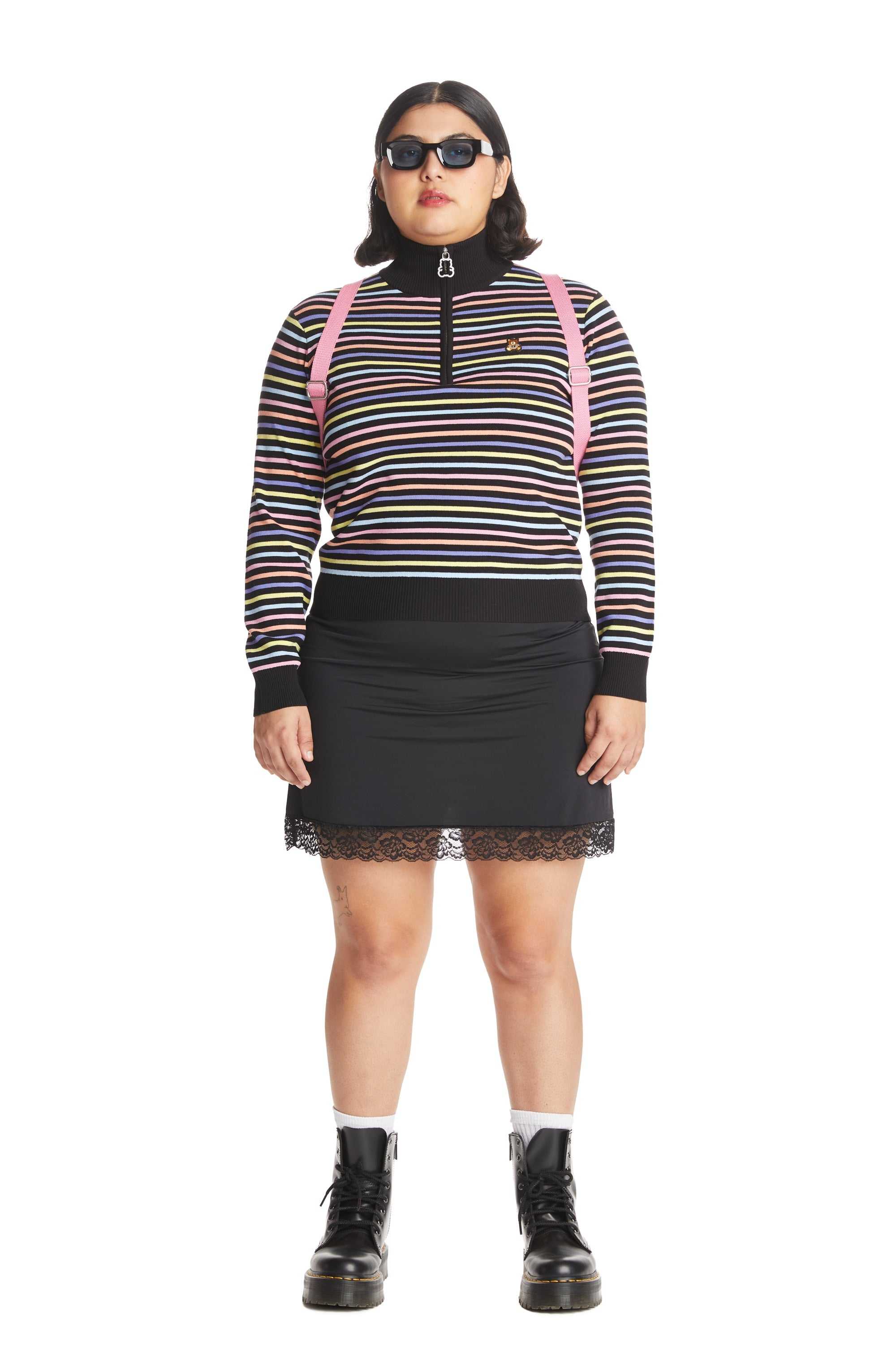 Green Teddy Fresh Striped Knit Half Zip Top | 9153JFVGP