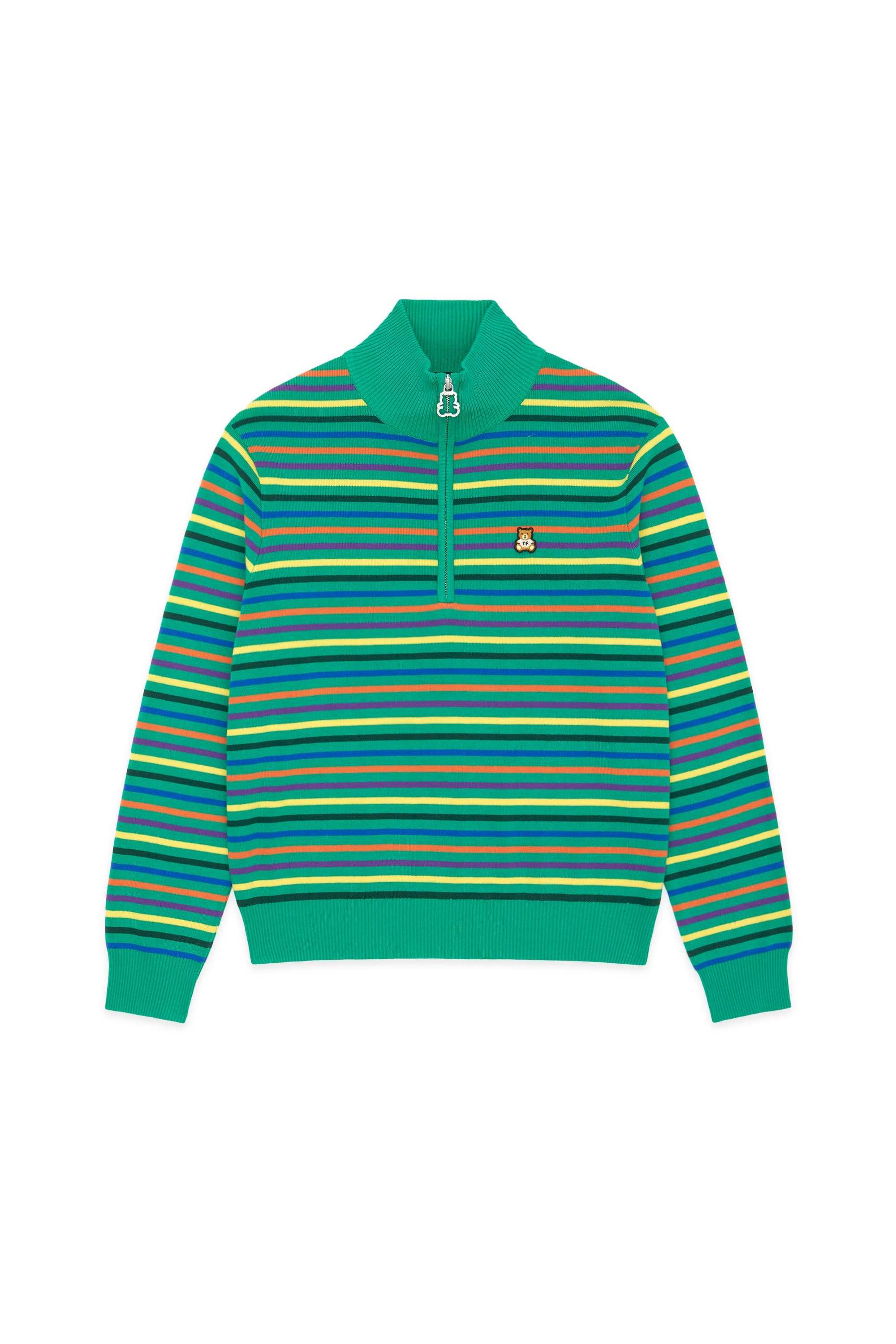 Green Teddy Fresh Striped Knit Half Zip Top | 9153JFVGP