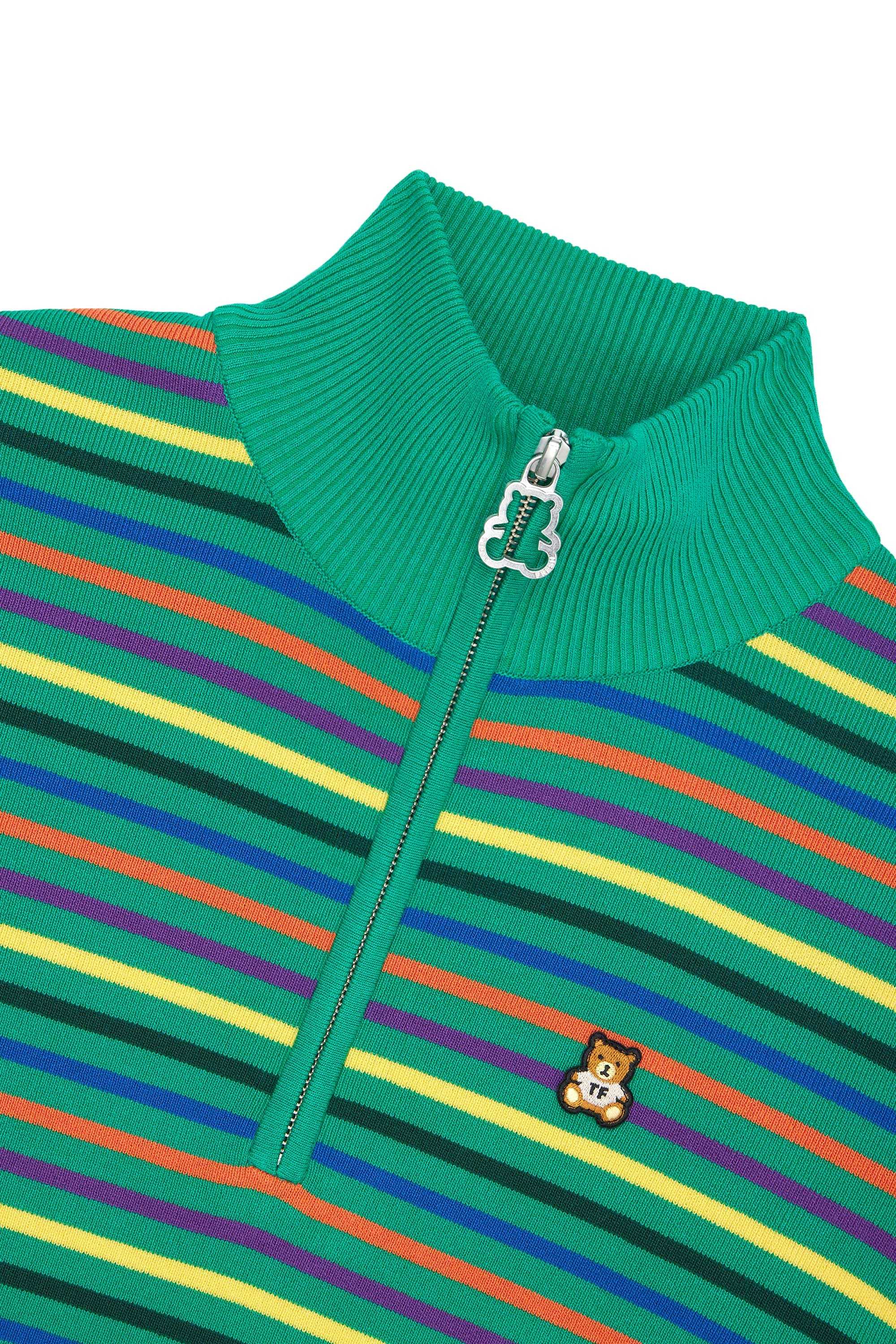 Green Teddy Fresh Striped Knit Half Zip Top | 9153JFVGP