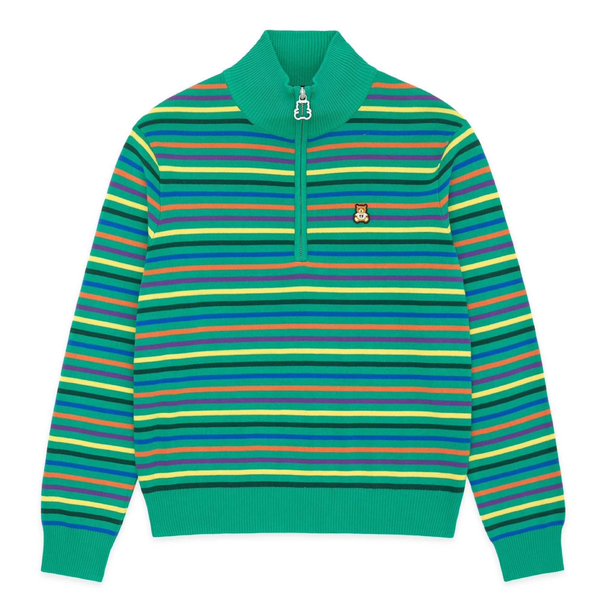 Green Teddy Fresh Striped Knit Half Zip Top | 9153JFVGP