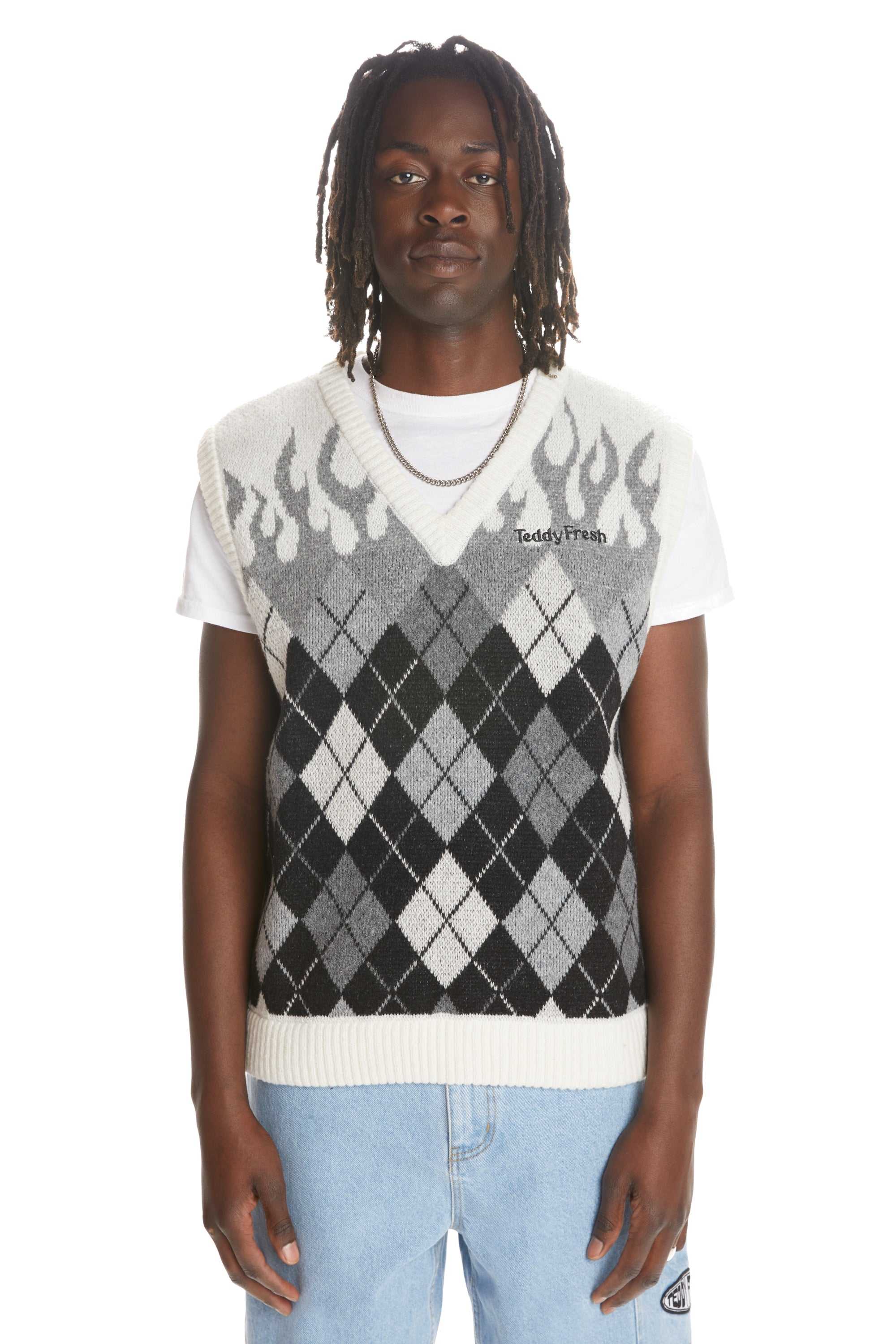 Grey Teddy Fresh Greyscale Flames Sweater Vest | 1270PSCAW