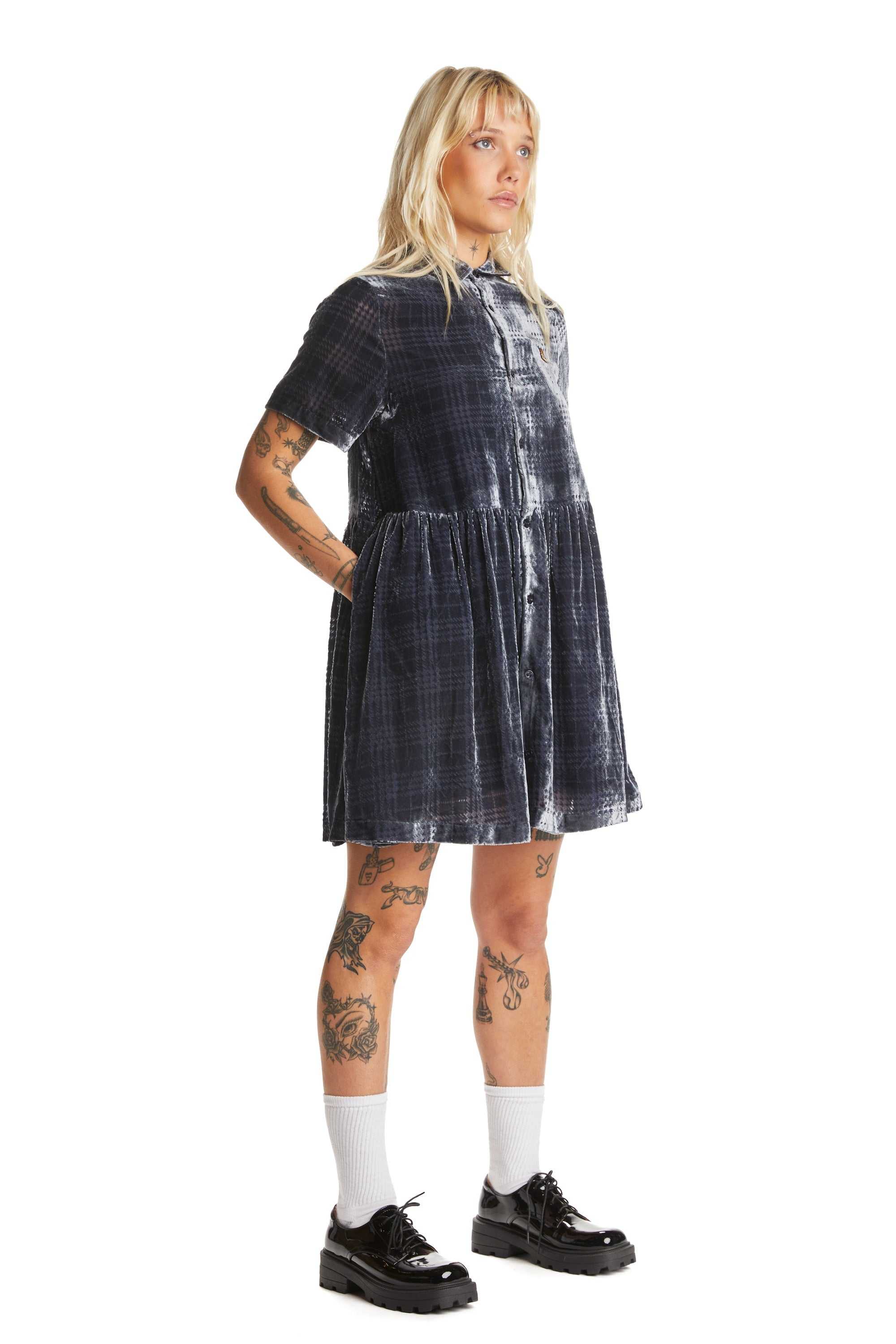 Grey Teddy Fresh Sheer Check Shirt Dress | 3165EVBDS