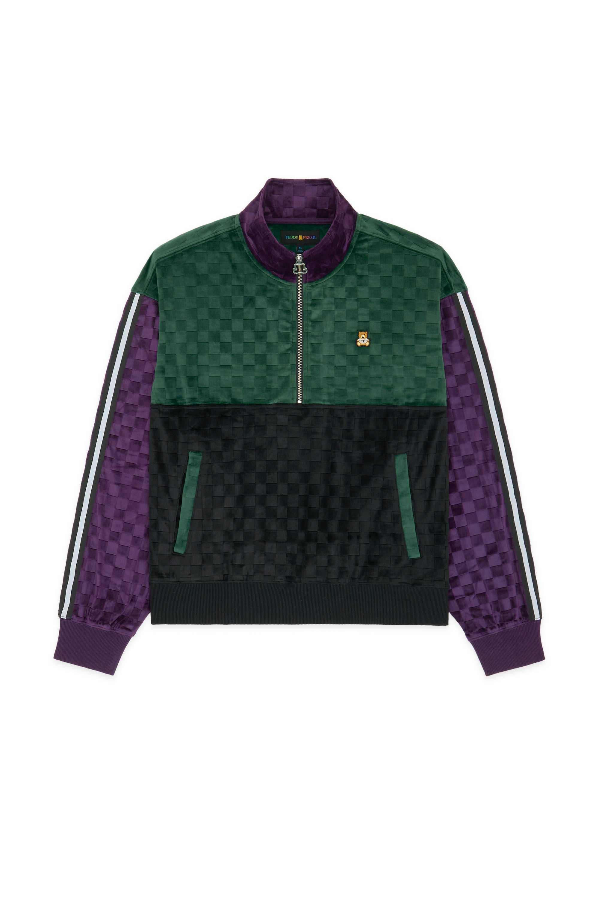 Multi Teddy Fresh Embossed Checker Velour Zip Funnel Neck | 0817CZQWR