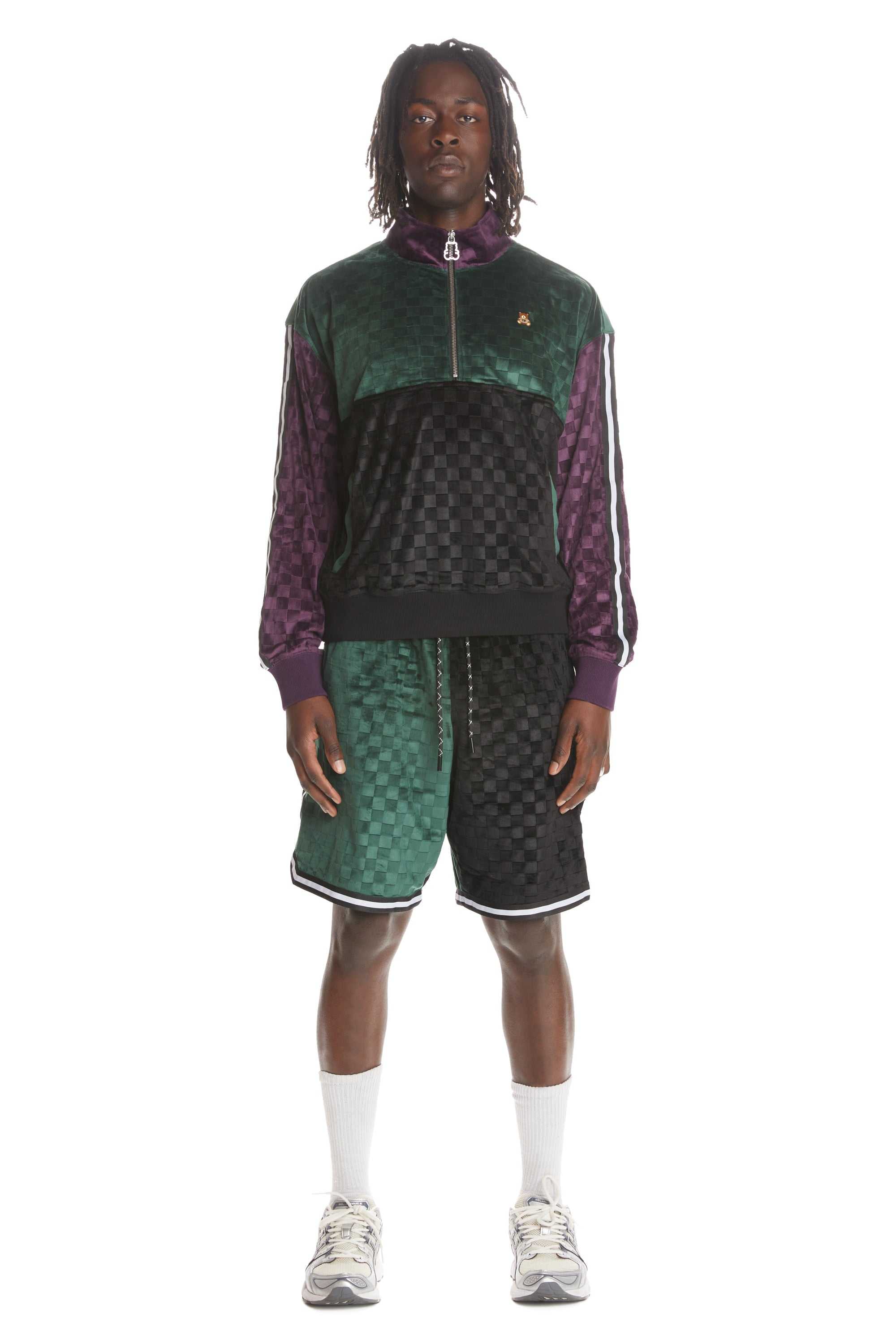 Multi Teddy Fresh Embossed Checker Velour Zip Funnel Neck | 0817CZQWR