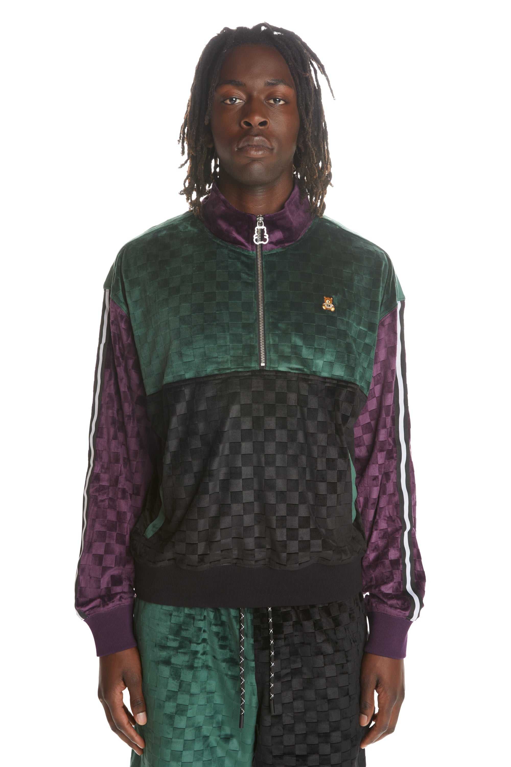 Multi Teddy Fresh Embossed Checker Velour Zip Funnel Neck | 0817CZQWR