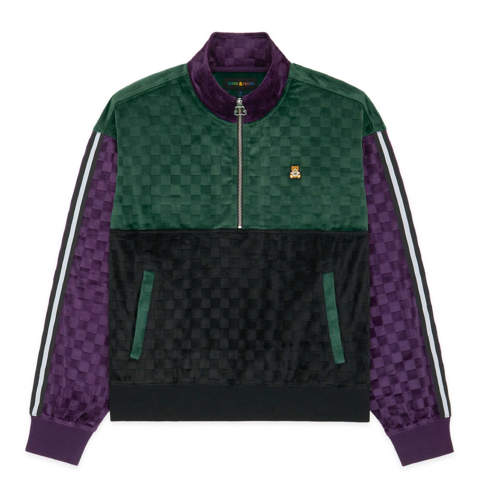 Multi Teddy Fresh Embossed Checker Velour Zip Funnel Neck | 0817CZQWR