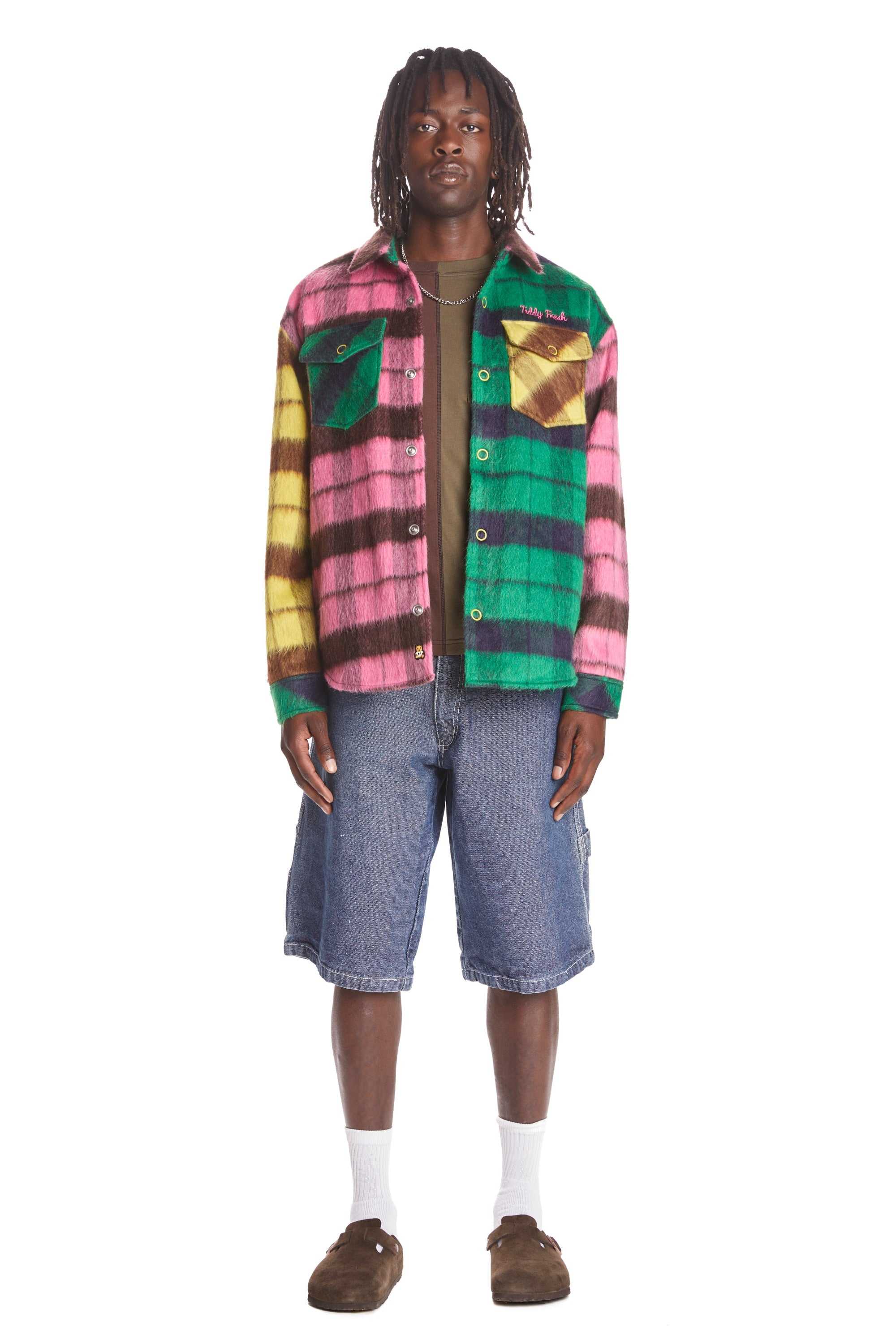 Multi Teddy Fresh Fuzzy Plaid Snap Shacket | 4089TKYEH