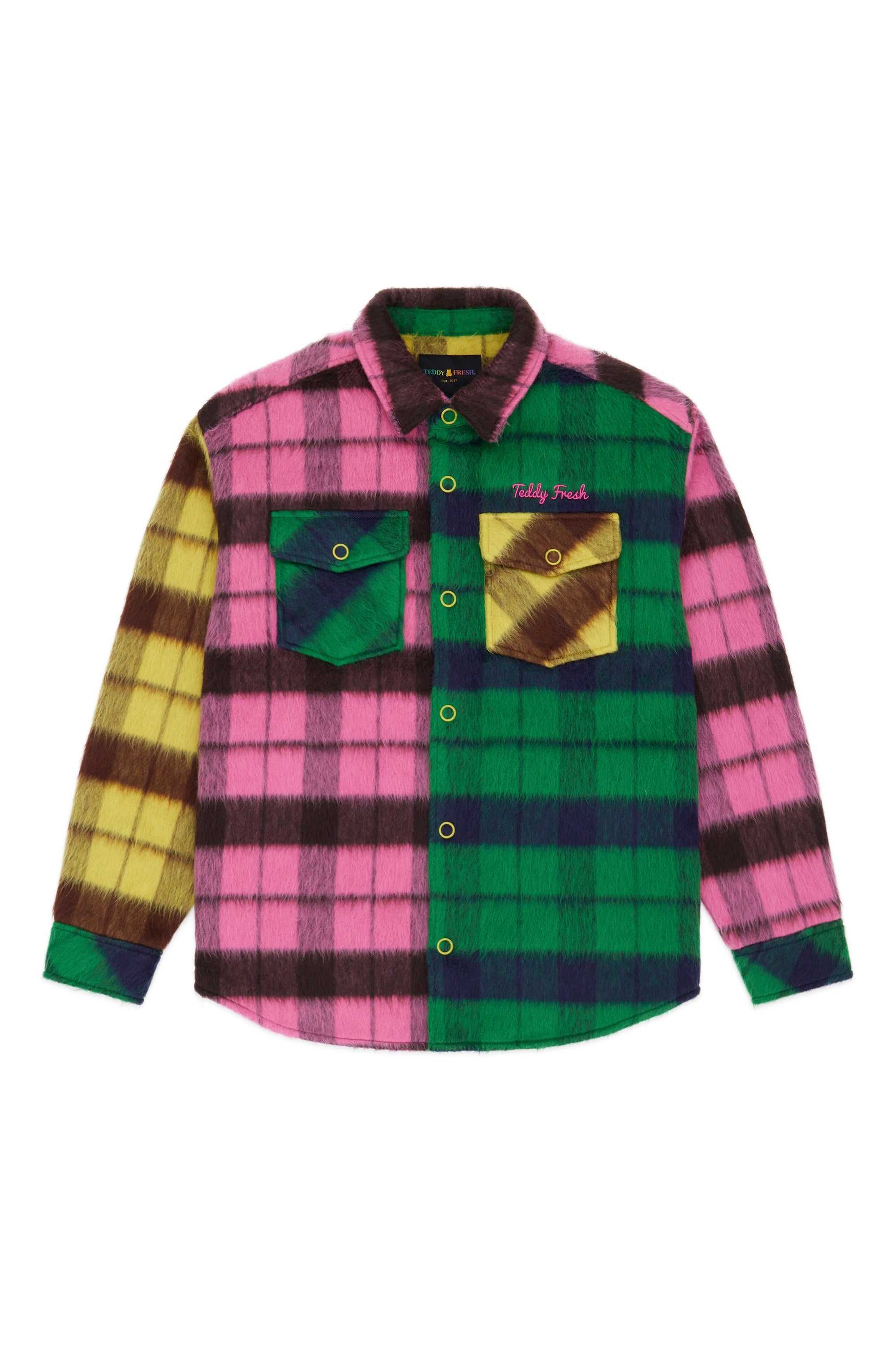 Multi Teddy Fresh Fuzzy Plaid Snap Shacket | 4089TKYEH