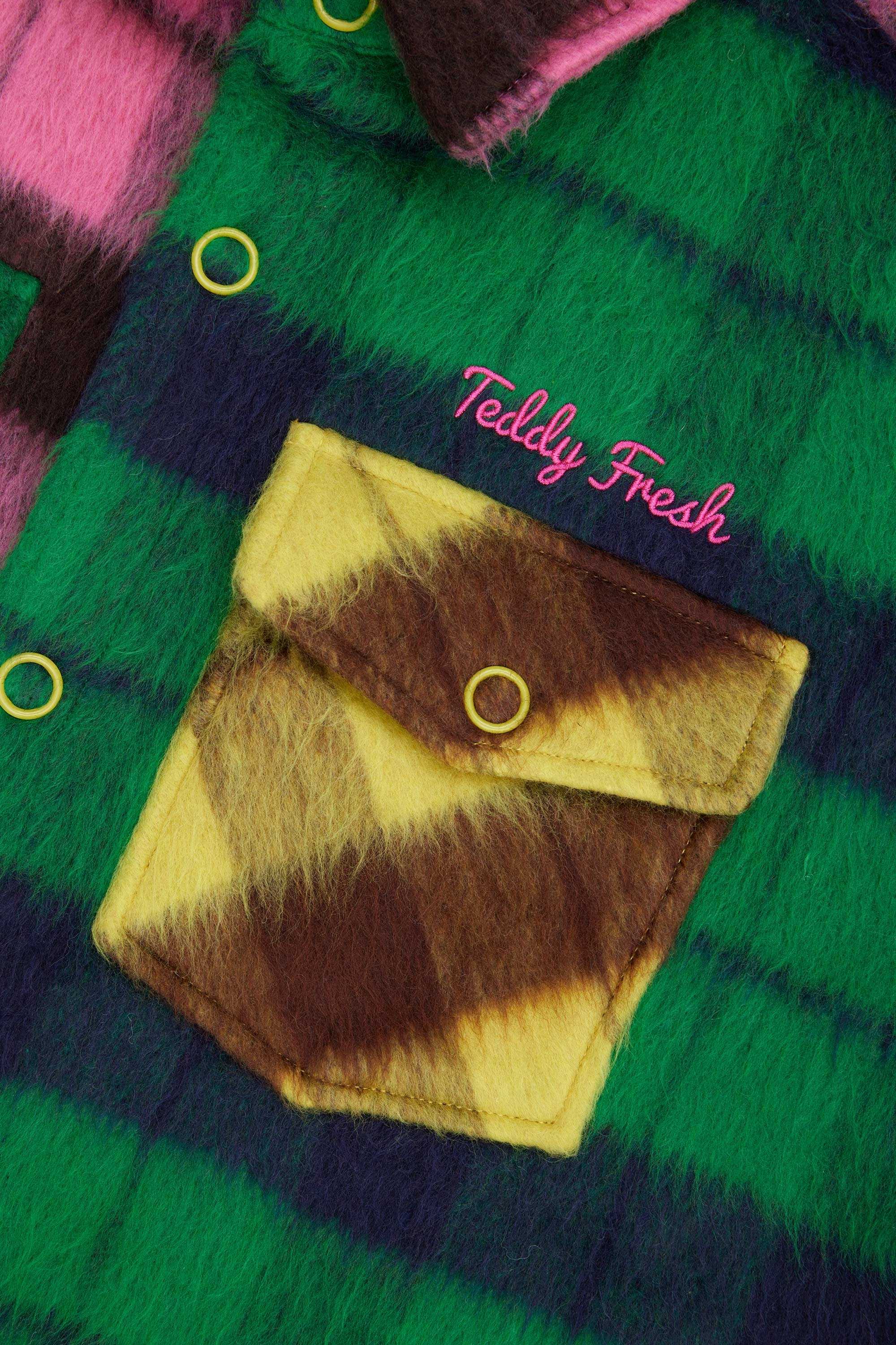 Multi Teddy Fresh Fuzzy Plaid Snap Shacket | 4089TKYEH