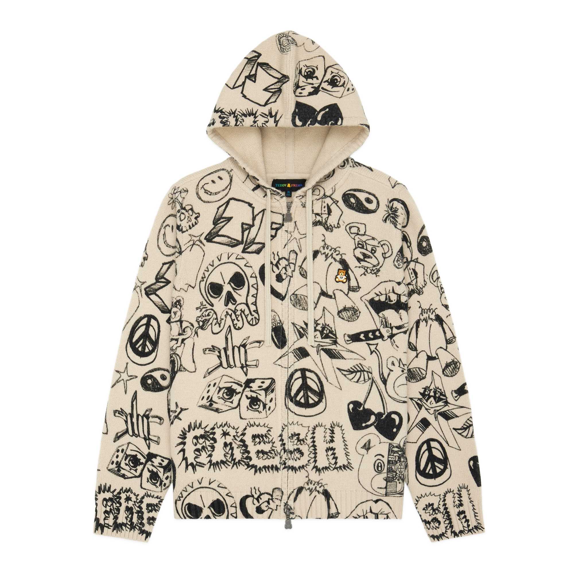 Natural Teddy Fresh Sketches Knit Hoodie | 0598ZVKYO