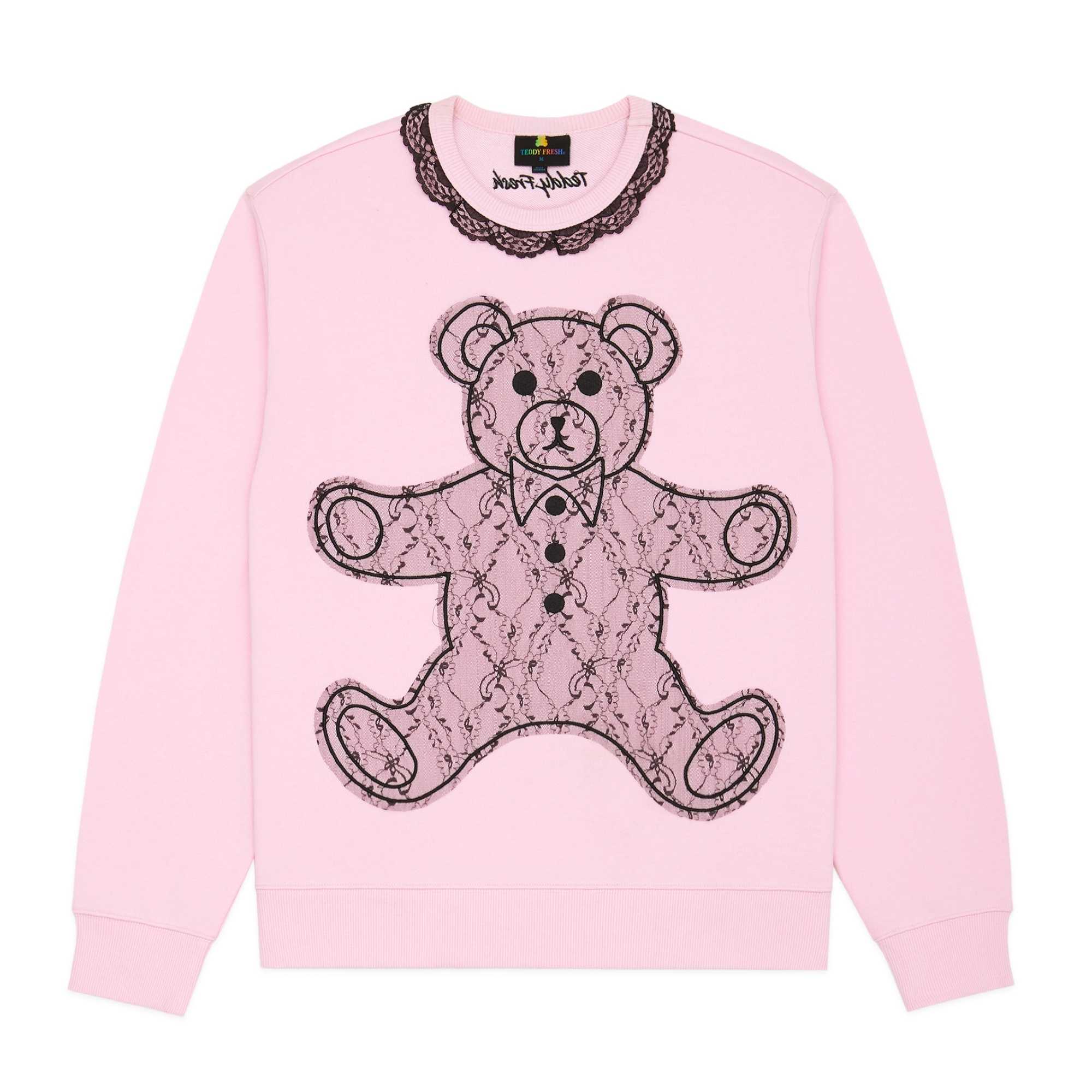 Navy Teddy Fresh Lace Applique Bear Sweatshirt | 0734SANHI