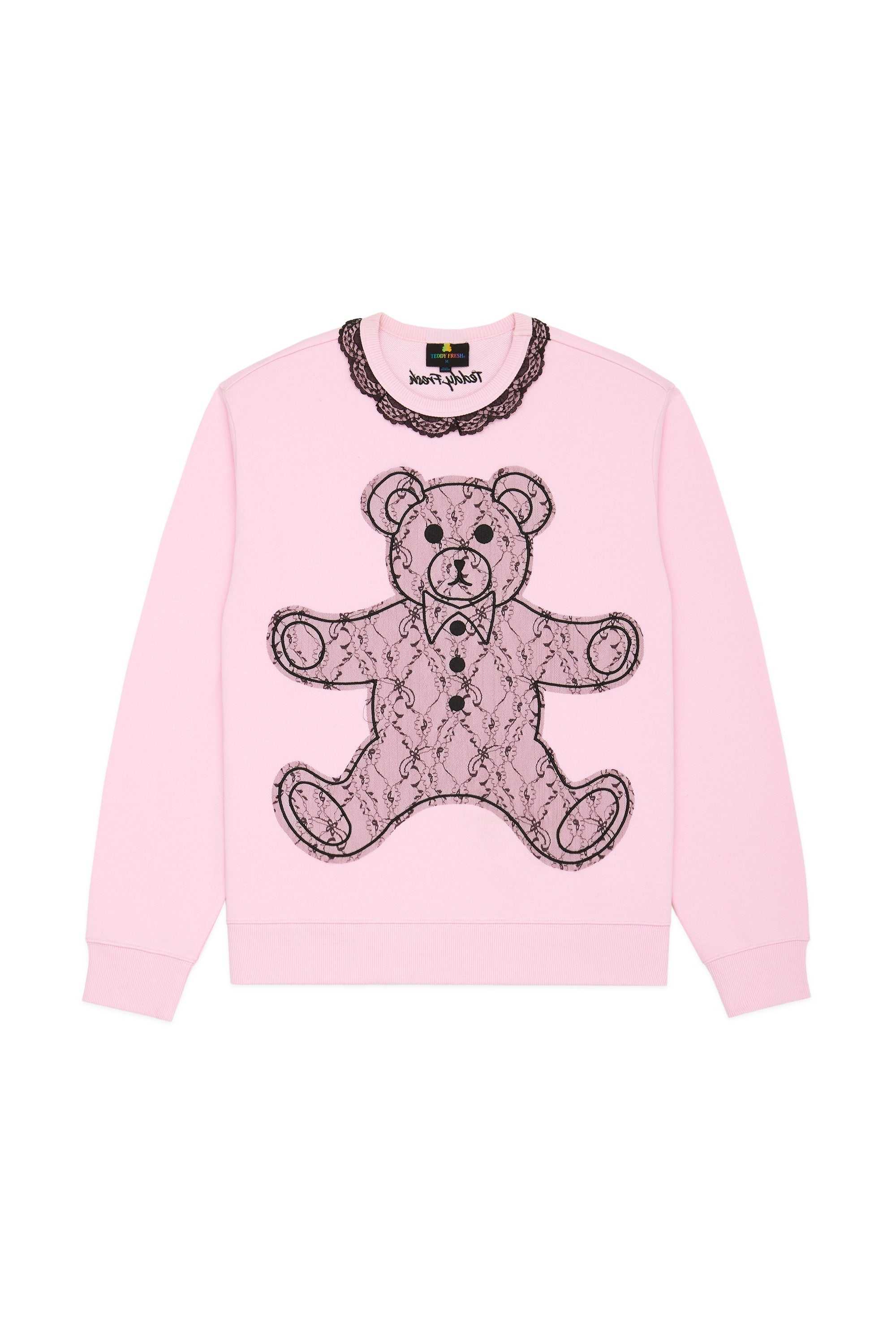 Navy Teddy Fresh Lace Applique Bear Sweatshirt | 0734SANHI