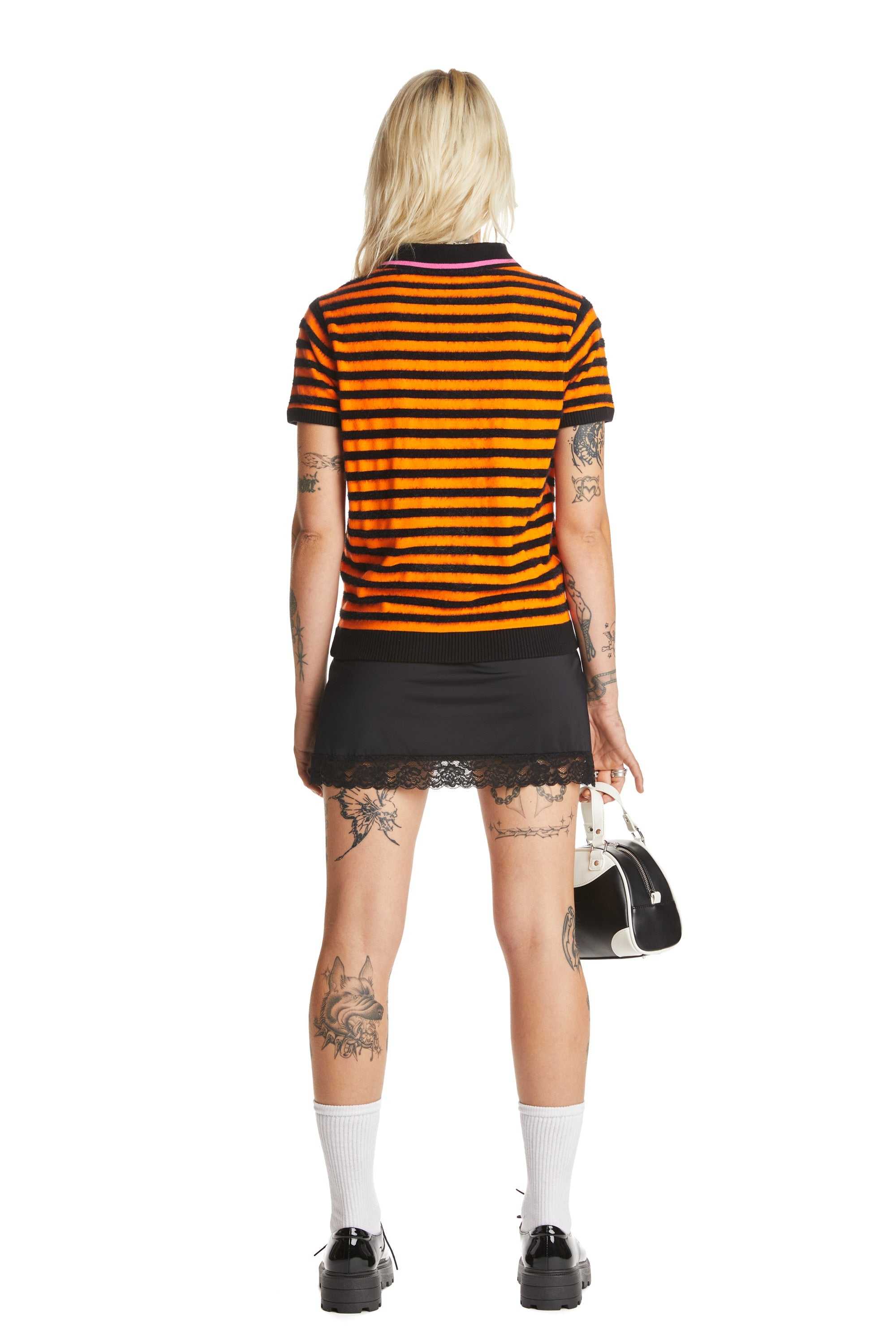 Orange Teddy Fresh Fuzzy Stripe Knit Top | 4017HPTWR