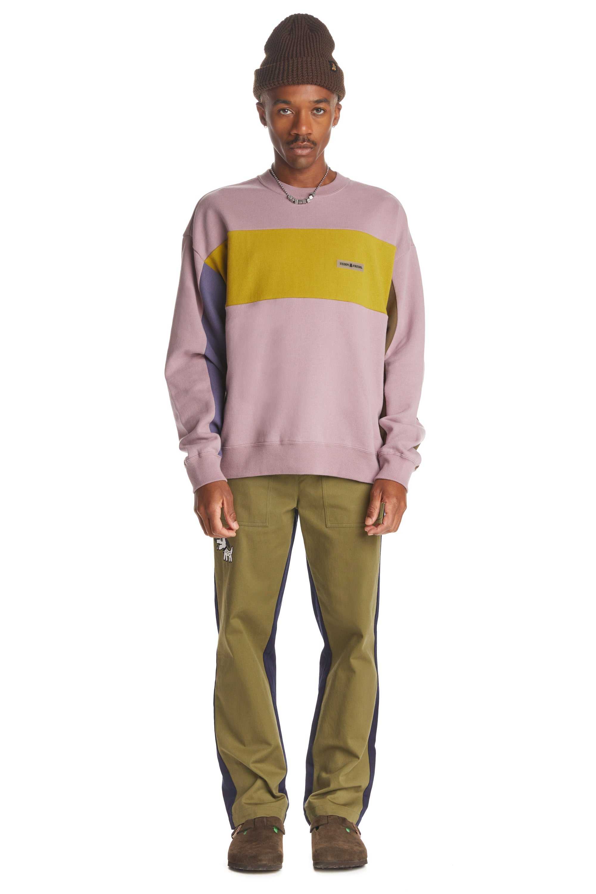 Pink Teddy Fresh Rib Block Crewneck | 4685DKANO