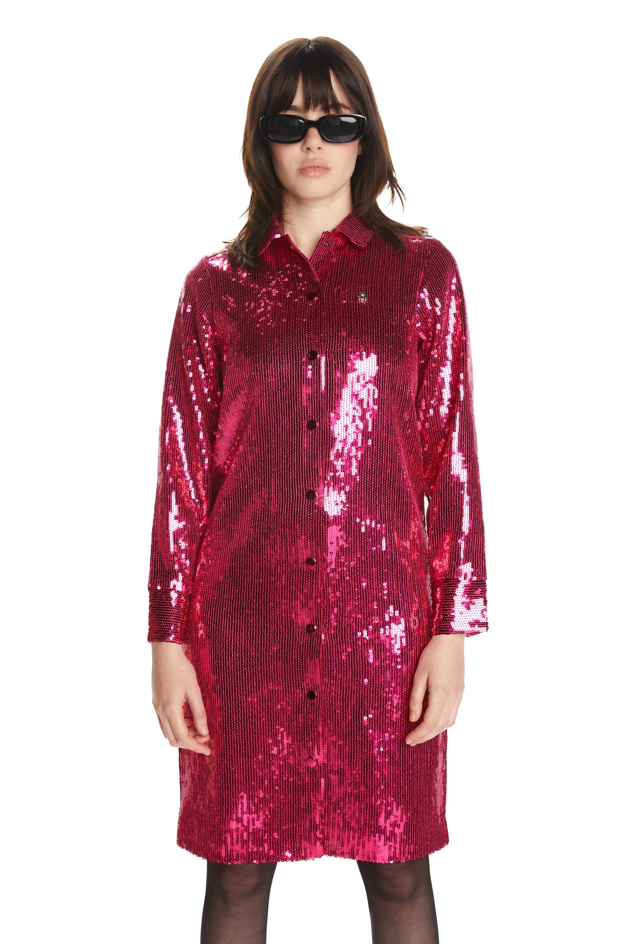 Pink Teddy Fresh Sequin Shirt Dress | 5419CNYPM