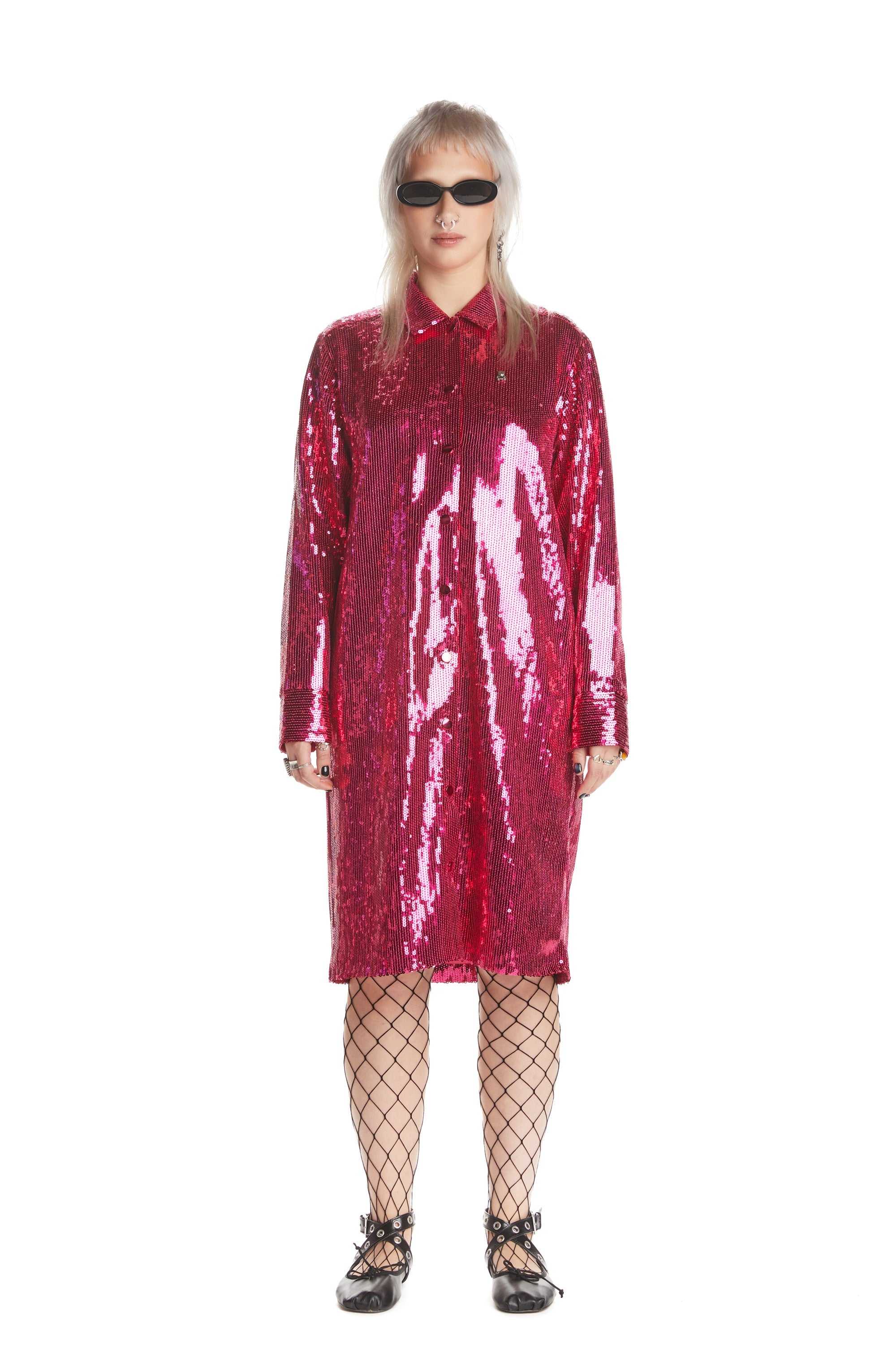 Pink Teddy Fresh Sequin Shirt Dress | 5419CNYPM