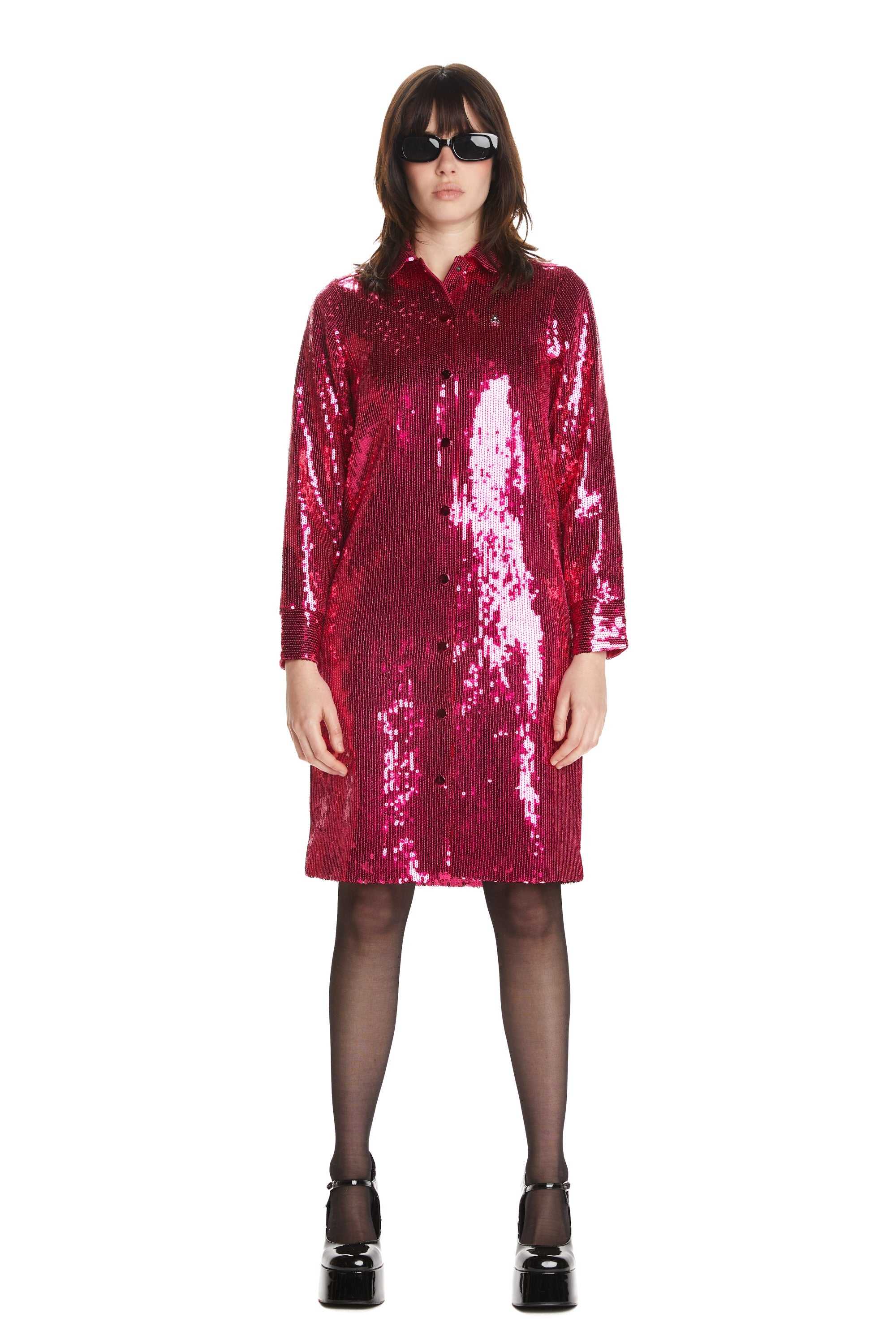 Pink Teddy Fresh Sequin Shirt Dress | 5419CNYPM