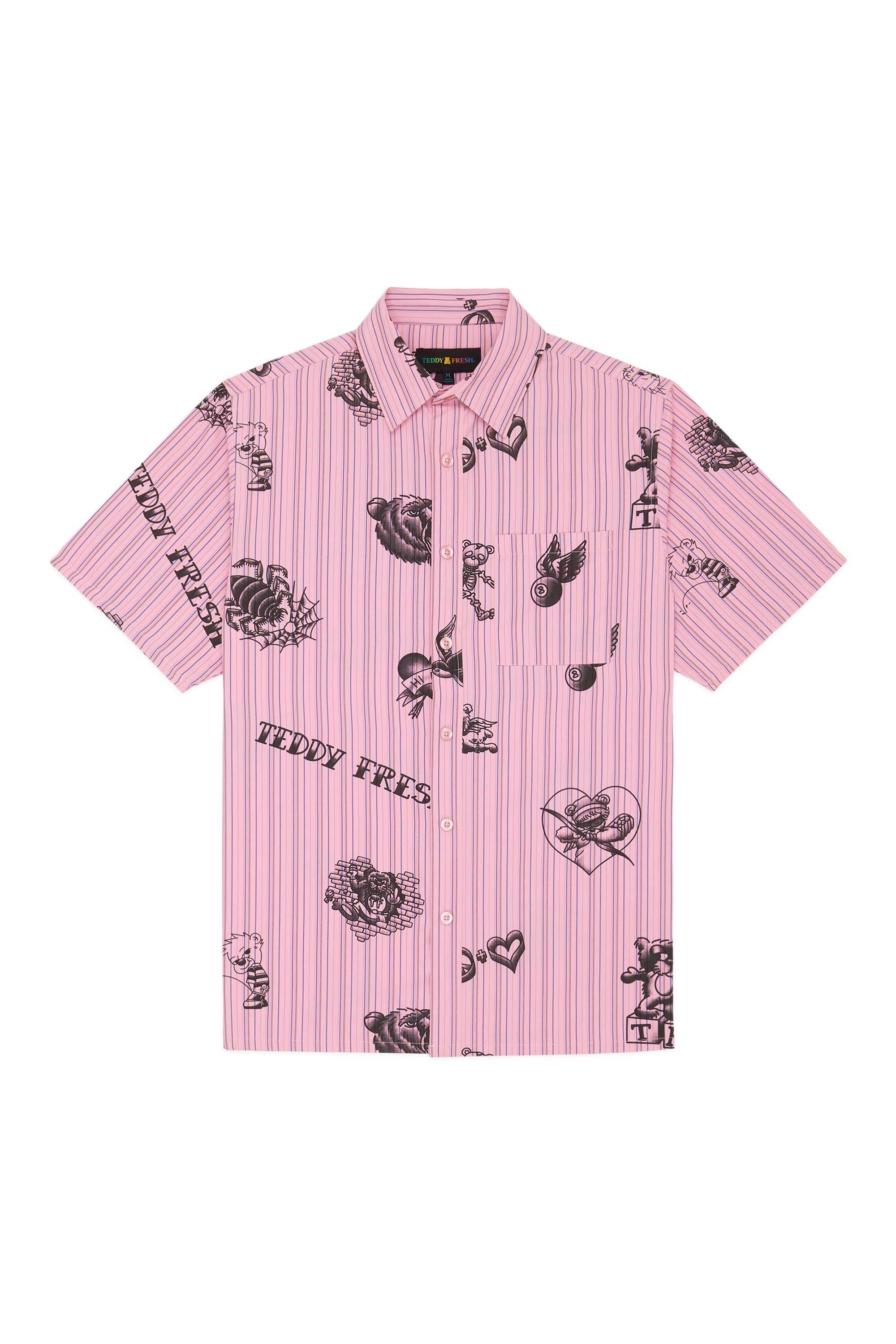 Pink Teddy Fresh Tattoo Button Up Shirt | 5103HKEFM