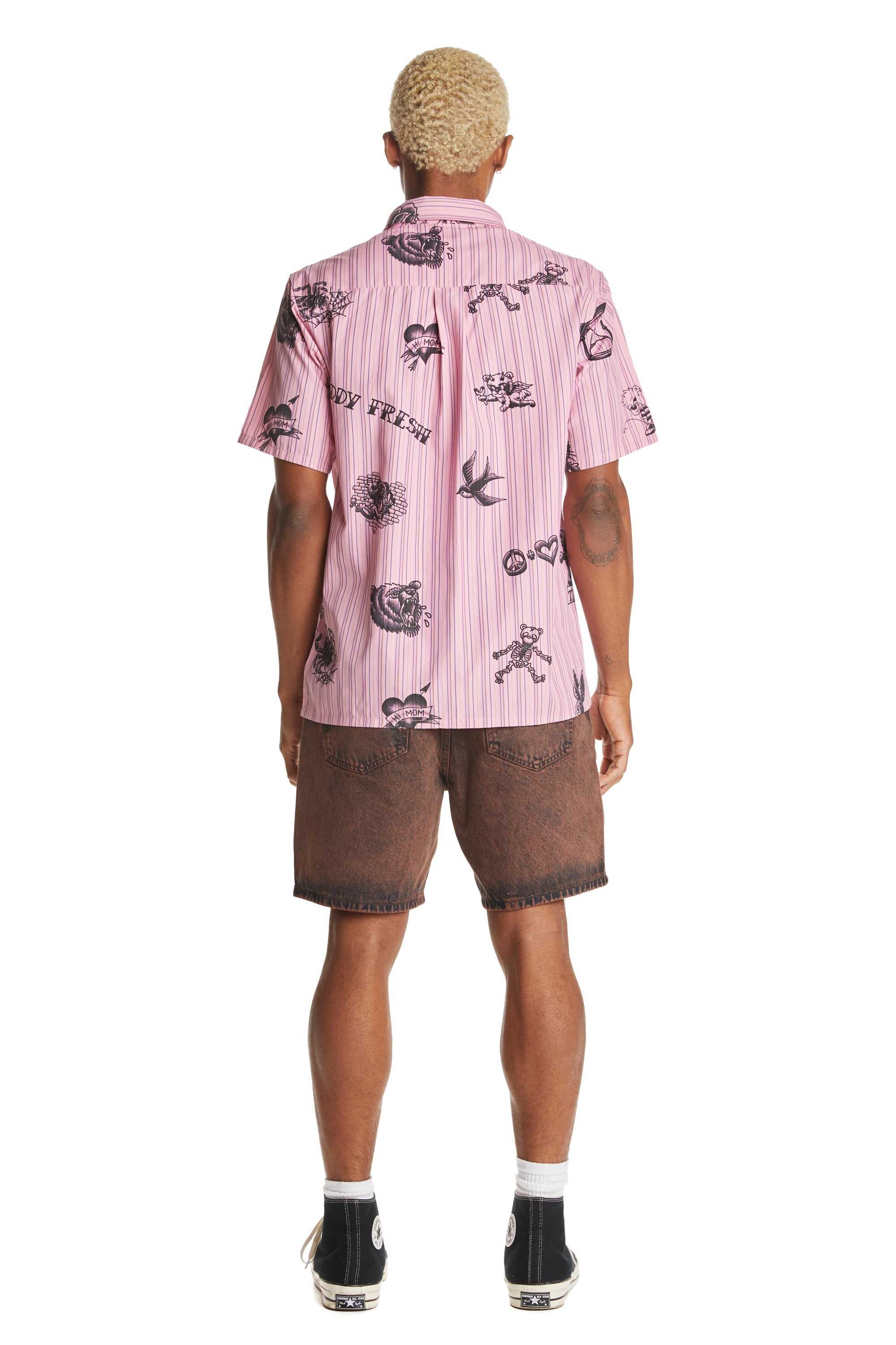 Pink Teddy Fresh Tattoo Button Up Shirt | 5103HKEFM