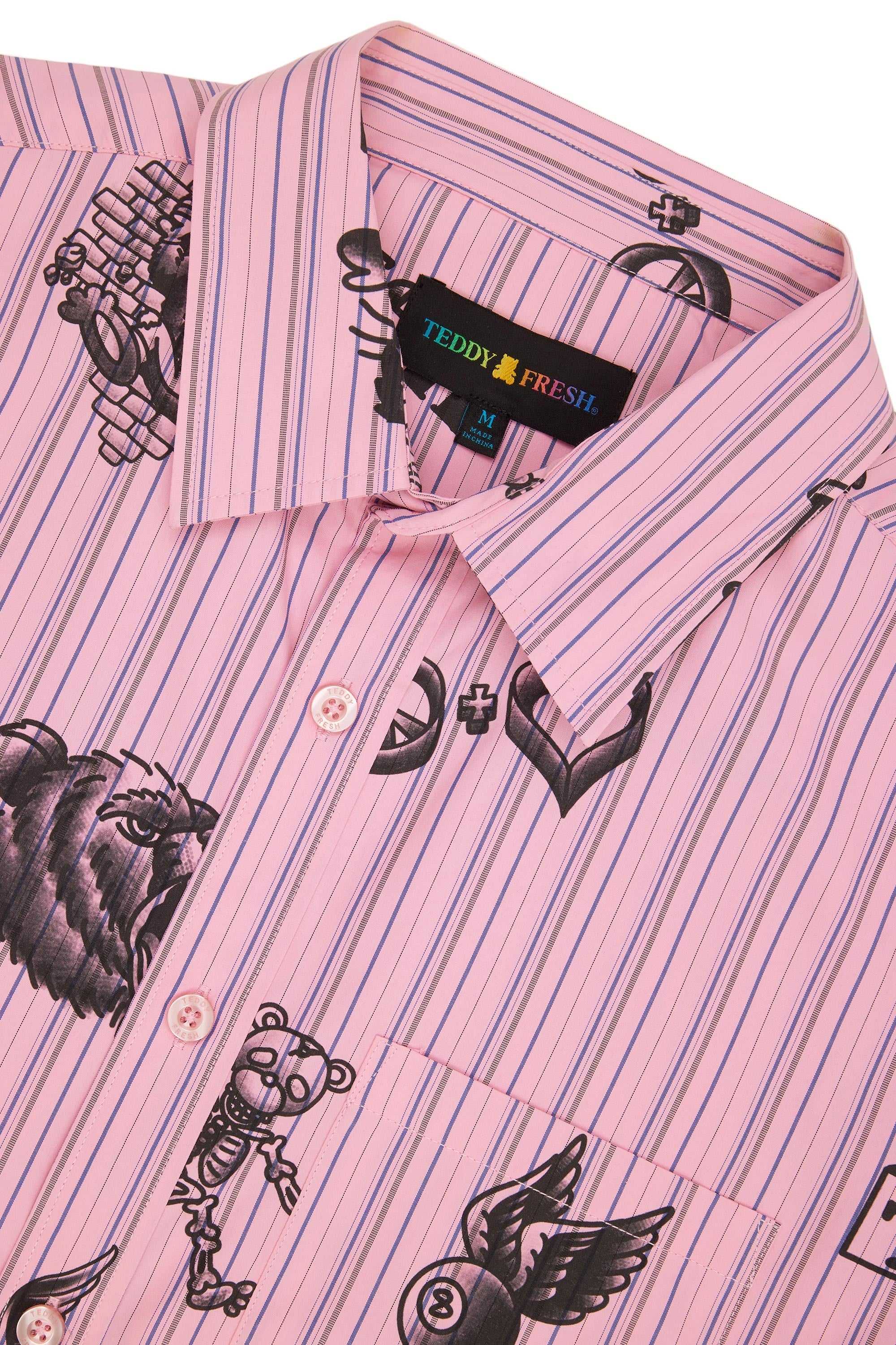 Pink Teddy Fresh Tattoo Button Up Shirt | 5103HKEFM