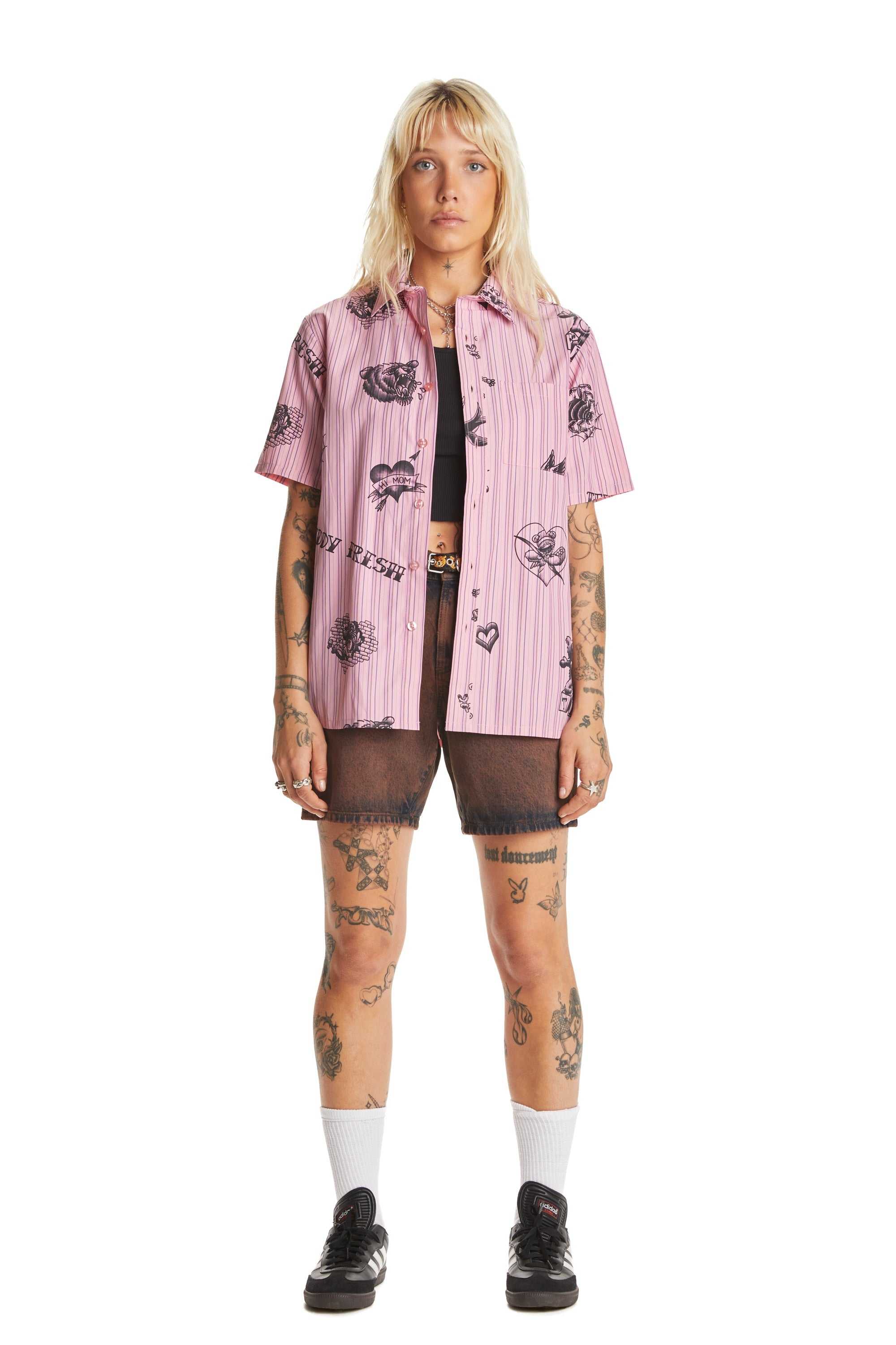 Pink Teddy Fresh Tattoo Button Up Shirt | 5103HKEFM