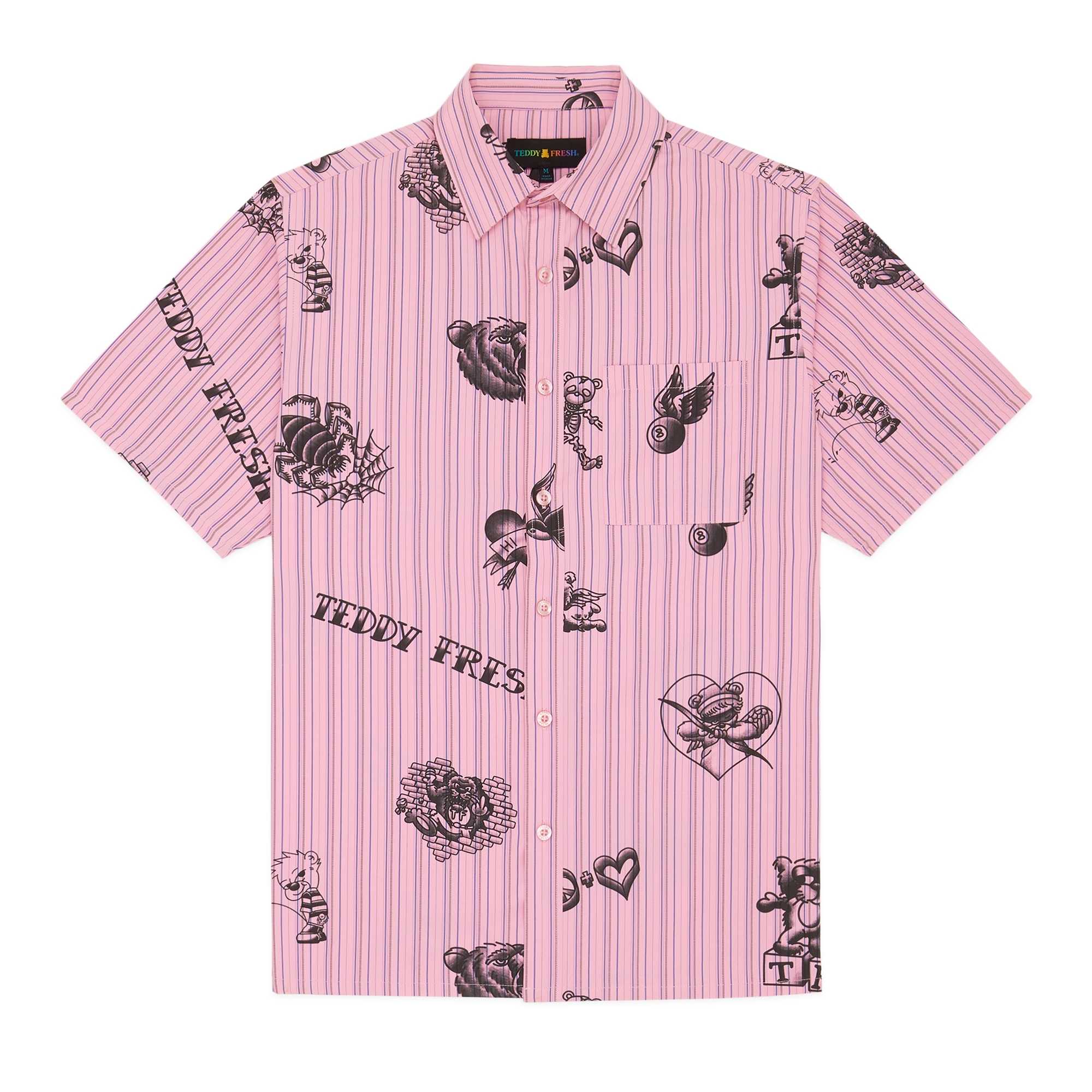 Pink Teddy Fresh Tattoo Button Up Shirt | 5103HKEFM