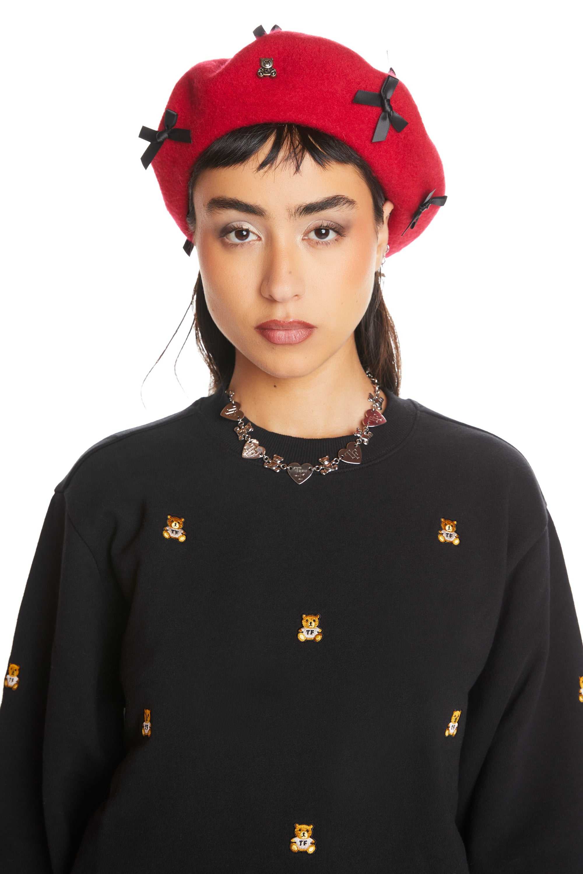 Red Teddy Fresh Mini Bows Beret | 0695BOIGD