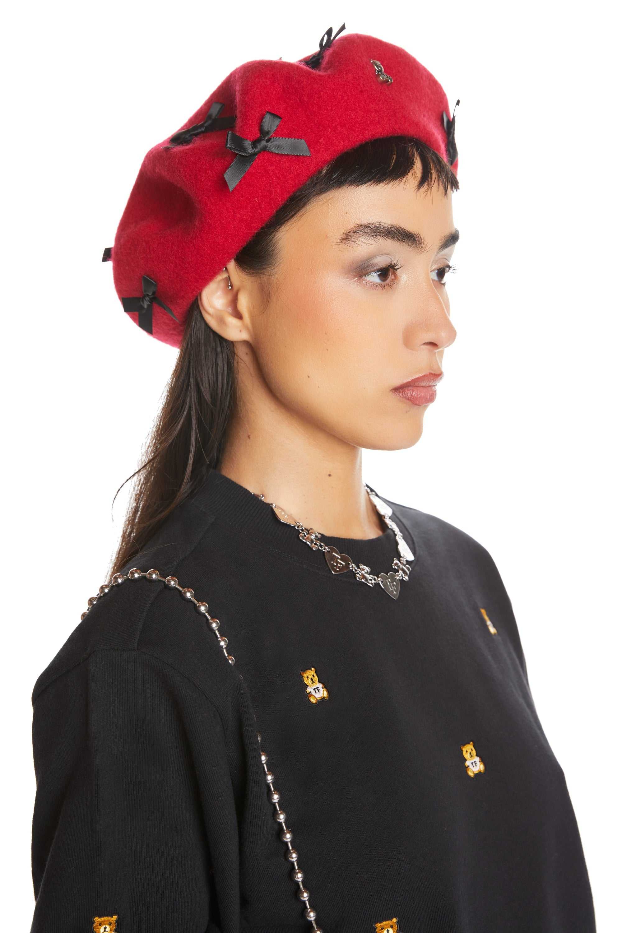 Red Teddy Fresh Mini Bows Beret | 0695BOIGD