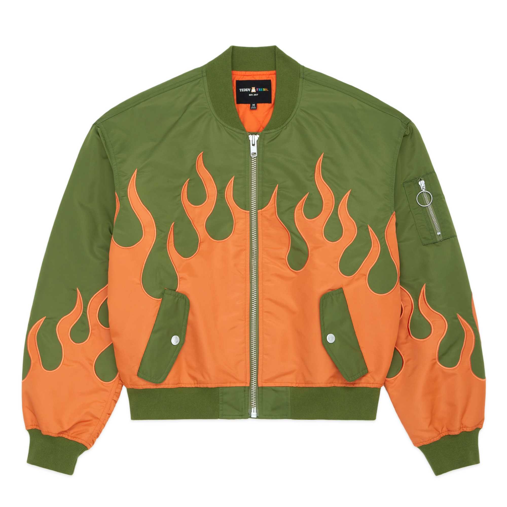 Red Teddy Fresh Zip Flames Bomber Jacket | 4602FSGPB