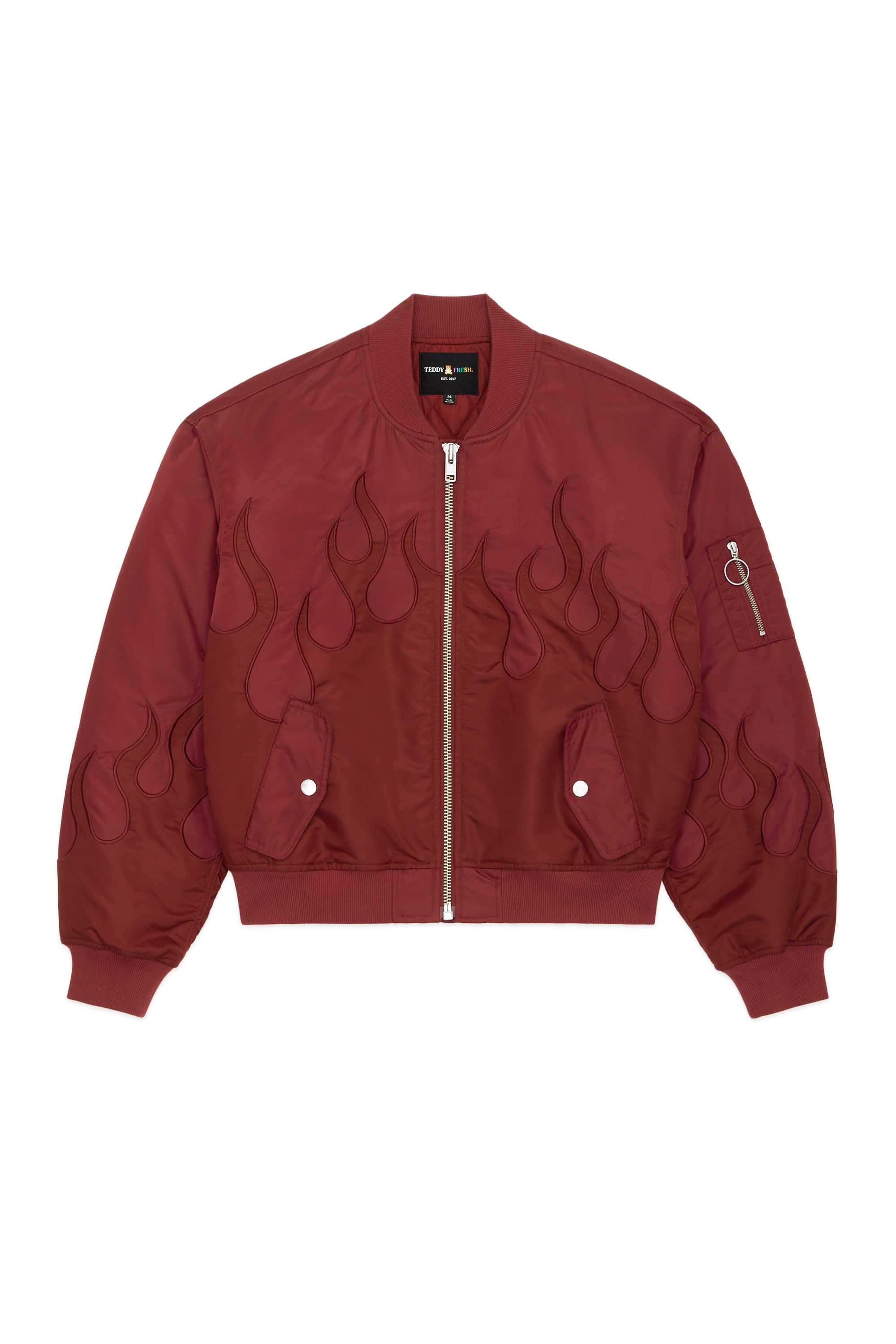 Red Teddy Fresh Zip Flames Bomber Jacket | 4602FSGPB