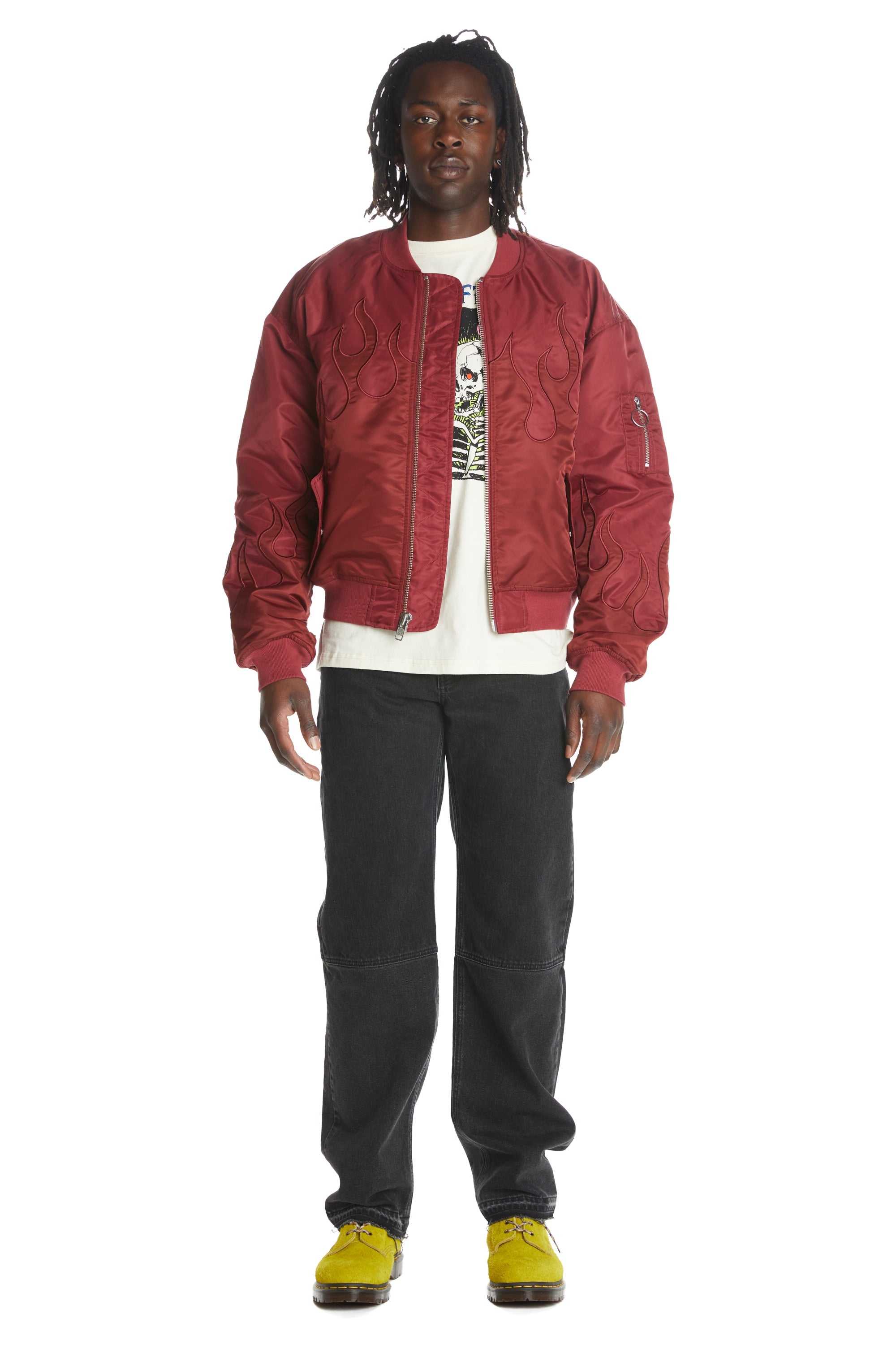 Red Teddy Fresh Zip Flames Bomber Jacket | 4602FSGPB