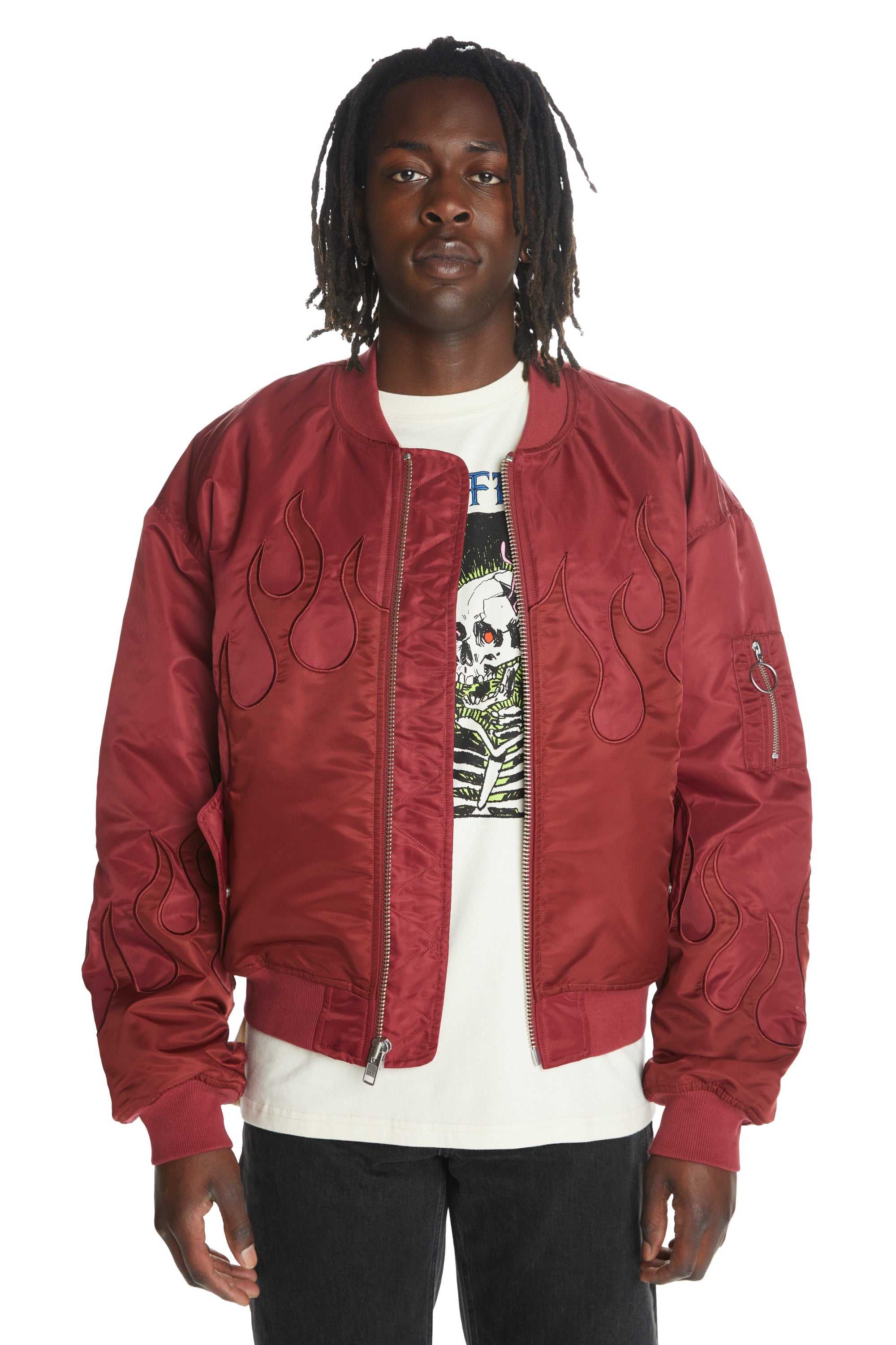 Red Teddy Fresh Zip Flames Bomber Jacket | 4602FSGPB