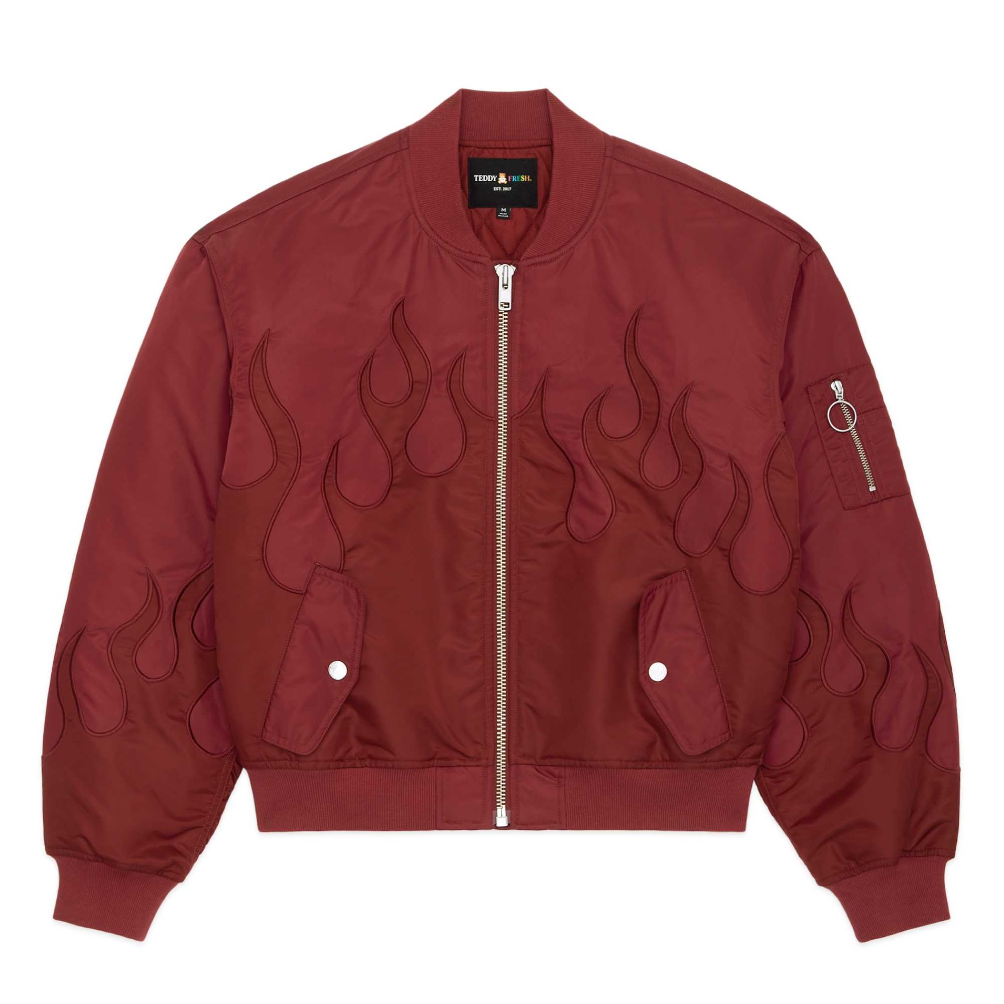 Red Teddy Fresh Zip Flames Bomber Jacket | 4602FSGPB