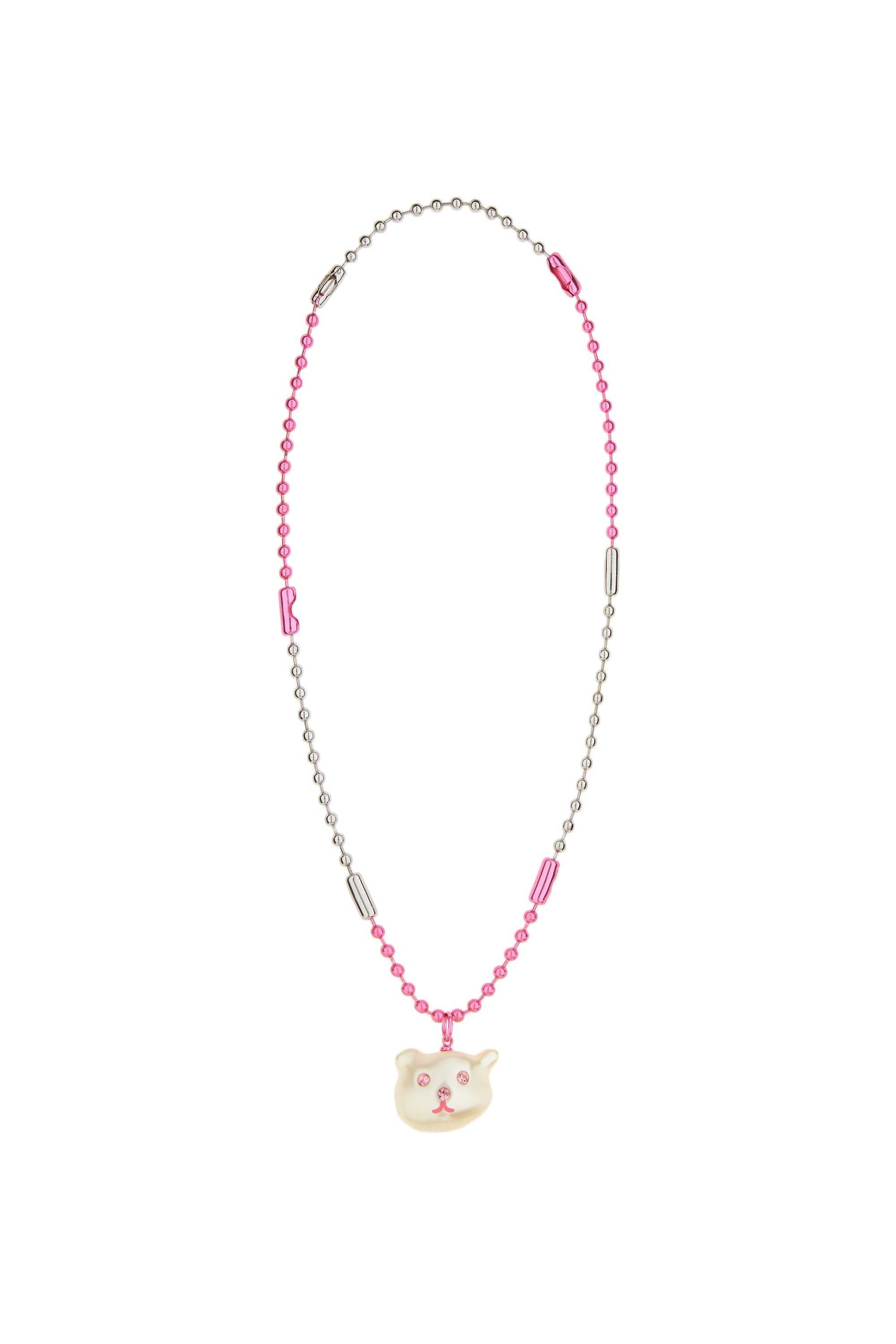 Silver Teddy Fresh Necklace With Bear Shaped Pearl | 8972QEOYN