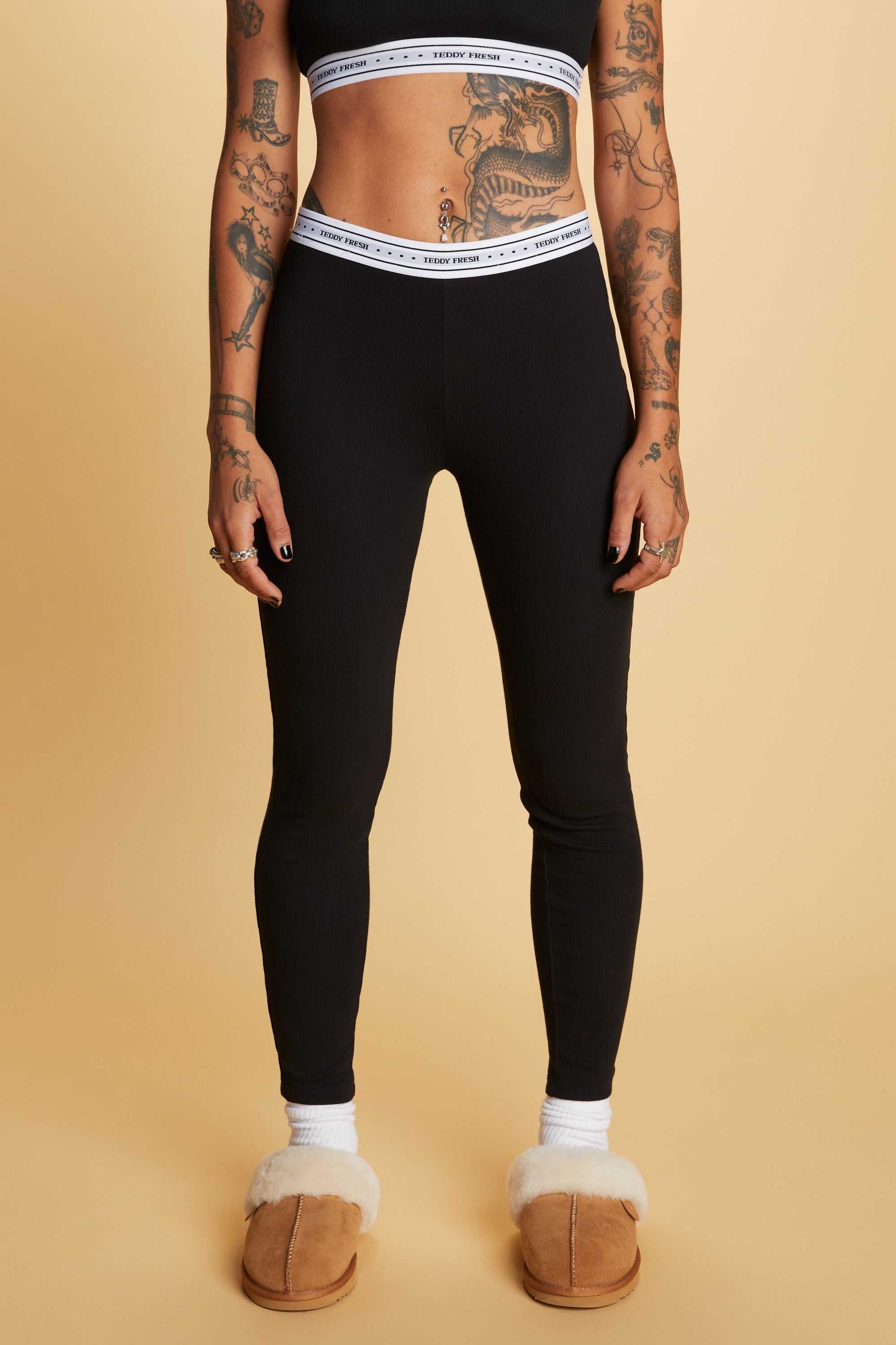 True Black Teddy Fresh Classic Rib Leggings | 6389FVBHN