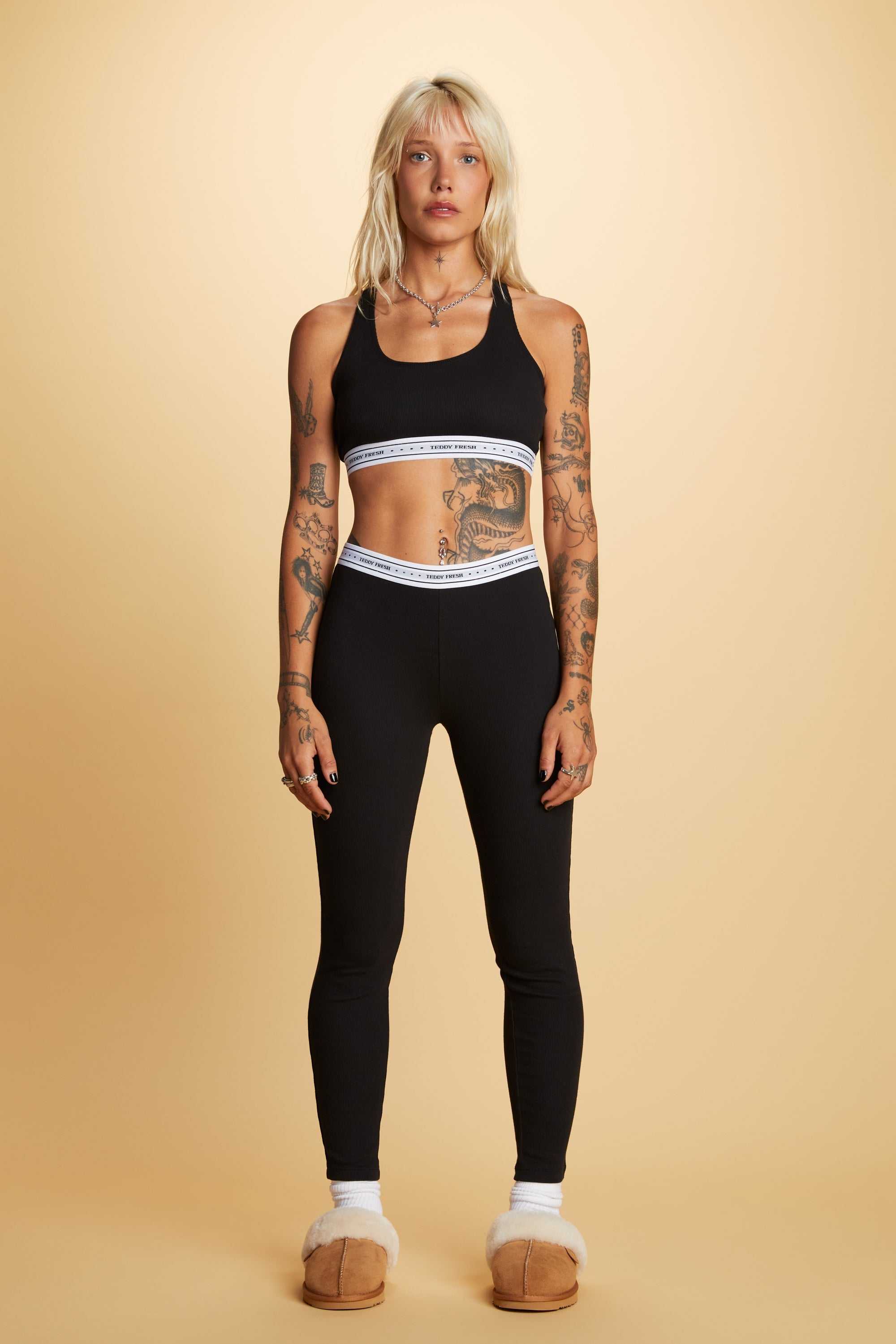 True Black Teddy Fresh Classic Rib Leggings | 6389FVBHN